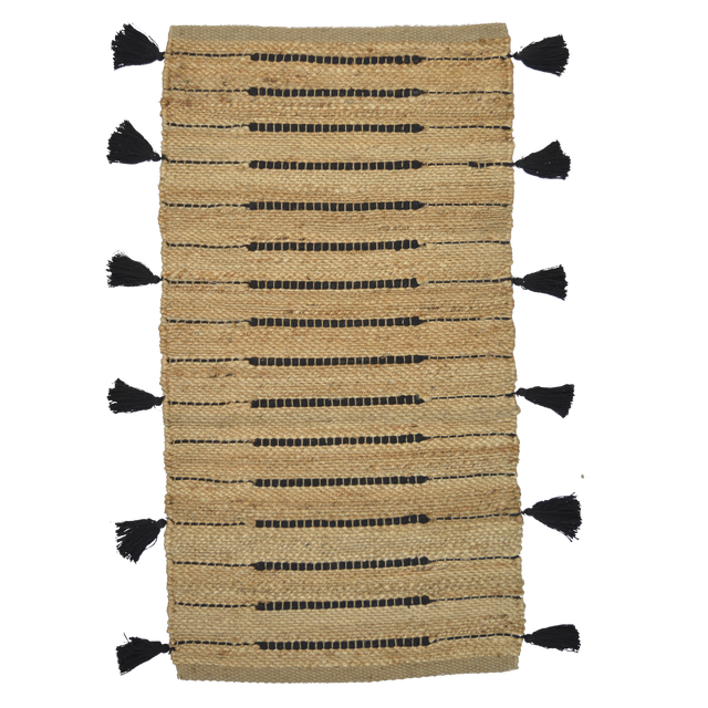 Alfombra pie de cama yute Jimma 60x110cm tejido plano INSPIRE con líneas beige negro