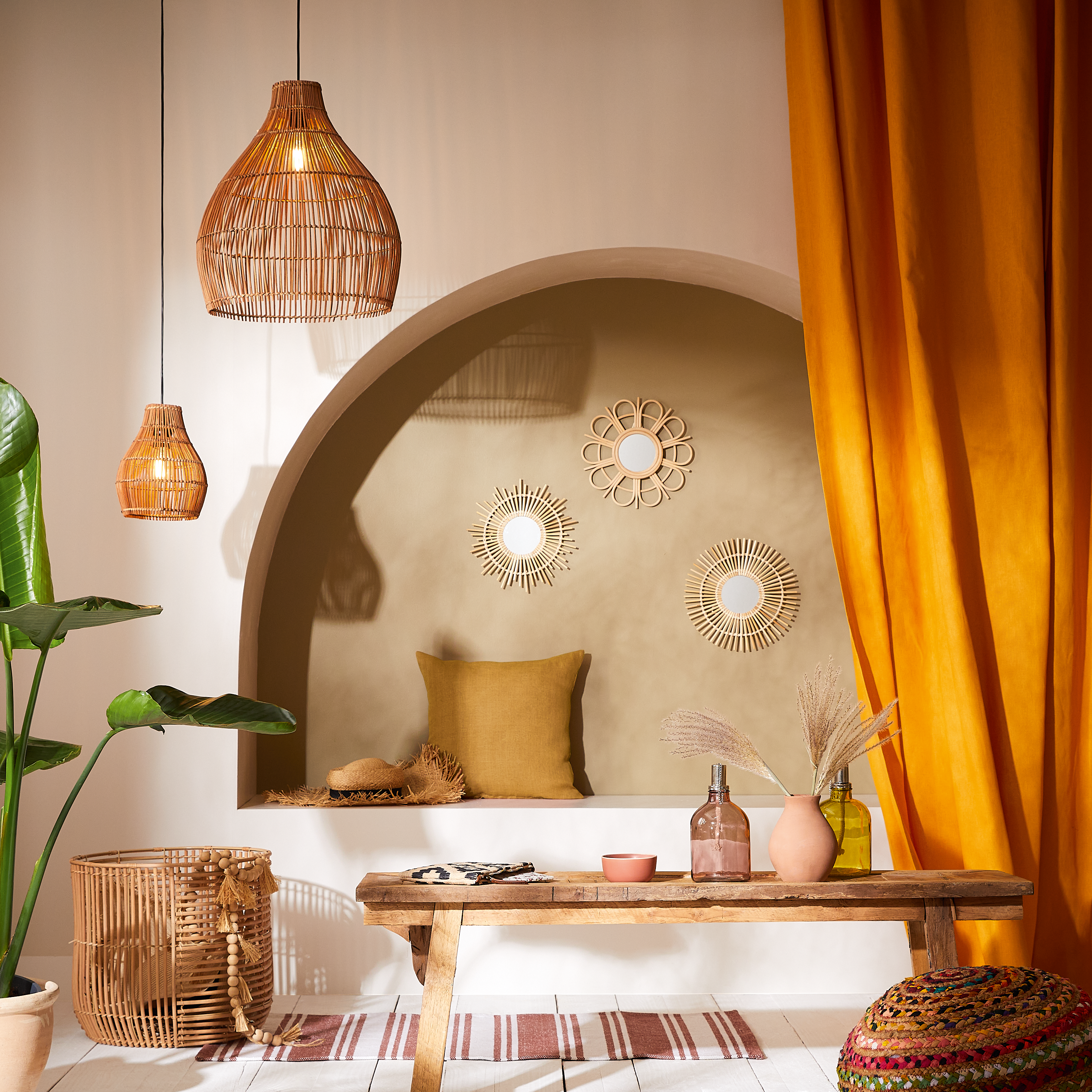 Assortiment de 3 miroirs rond beige Bambou INSPIRE diam.30 cm - 2