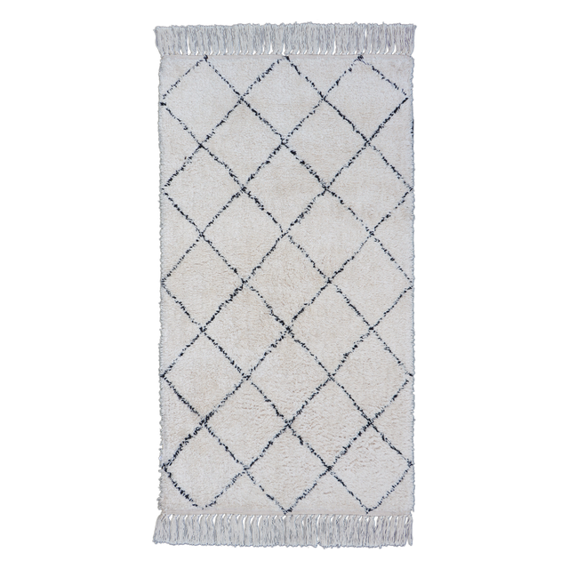 Tapete de quarto geométrico Zaida 60x110cm branco e preto Inspire