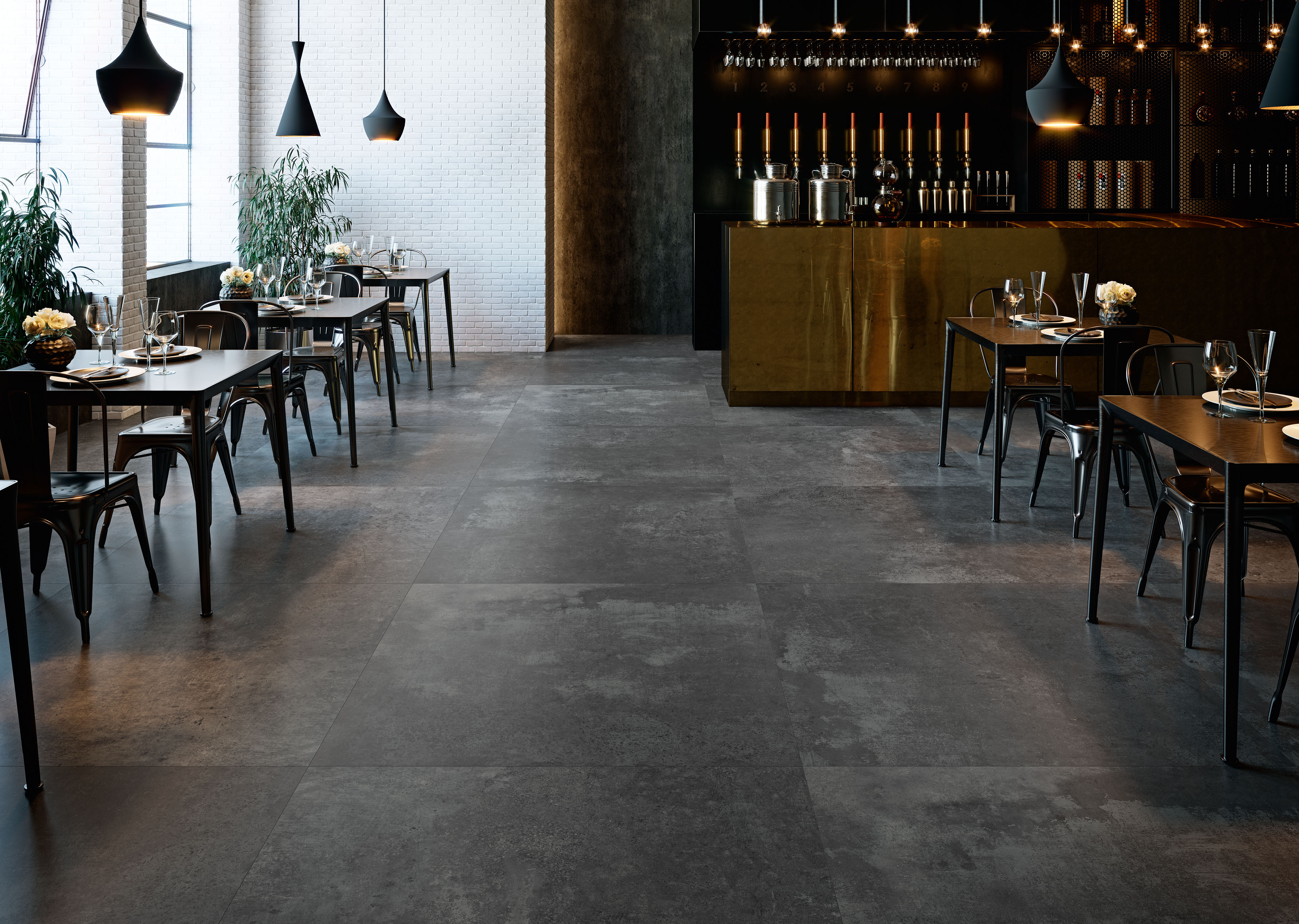 Suelo cerámico moma efecto cemento antracita 120x120 cm c3 grespania