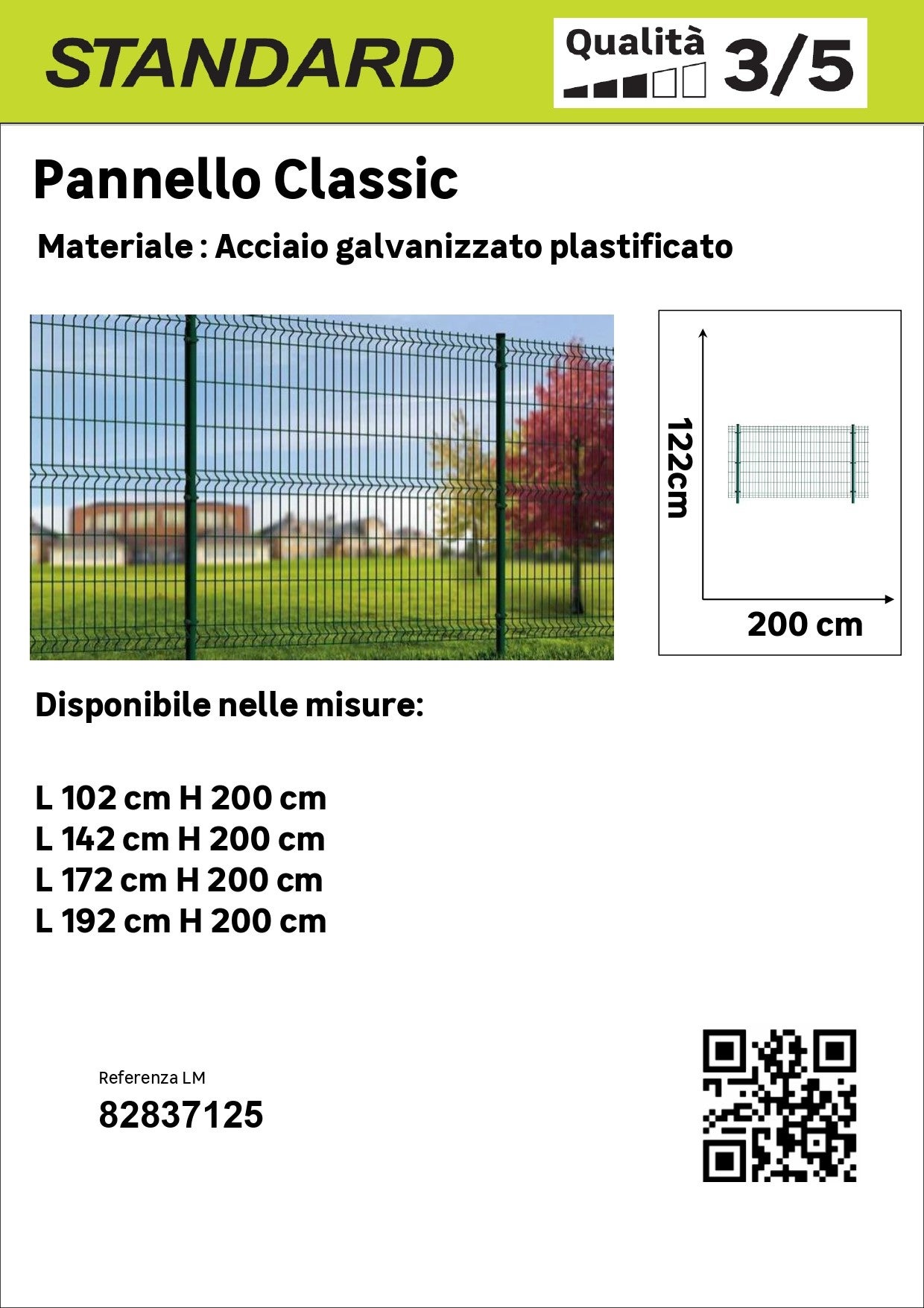 Pannello a rete rigida Classic in acciaio galvanizzato verde L 2 x H 1.22 m, maglia L55x200H mm - 4