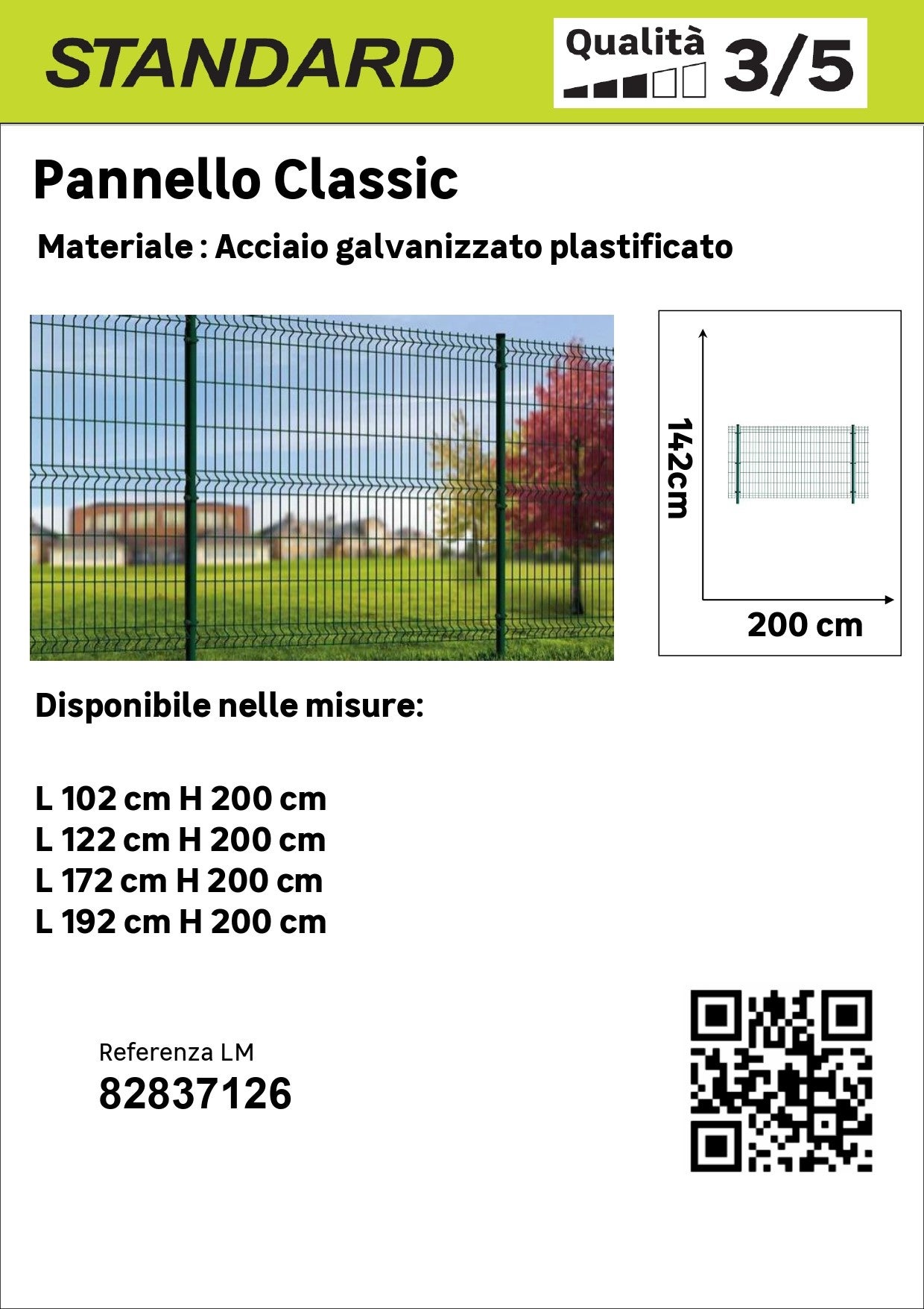 Pannello a rete rigida Classic in acciaio galvanizzato verde L 2 x H 1.42 m, maglia L55x200H mm - 4