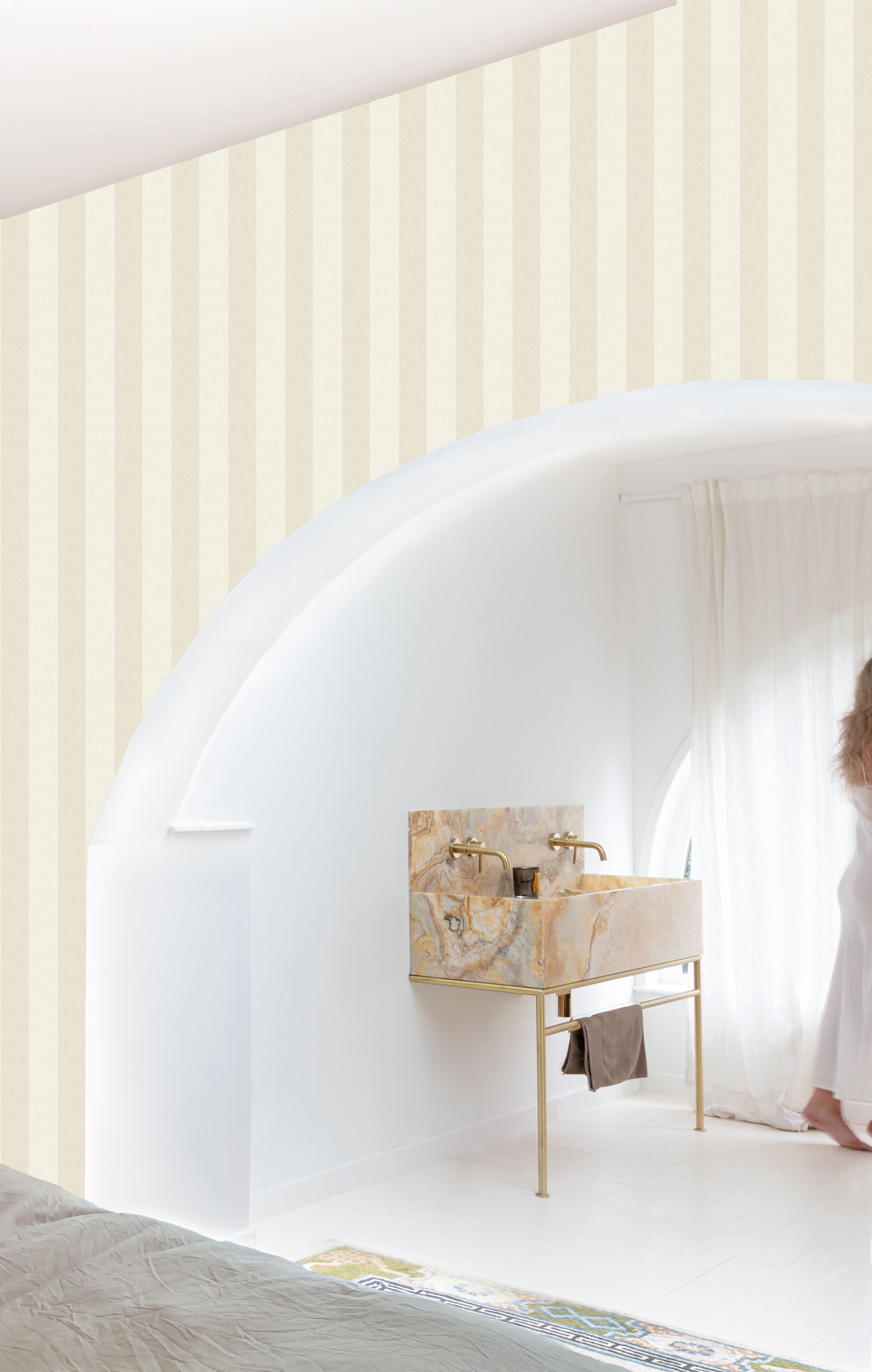 Papel de parede listado bege - 4