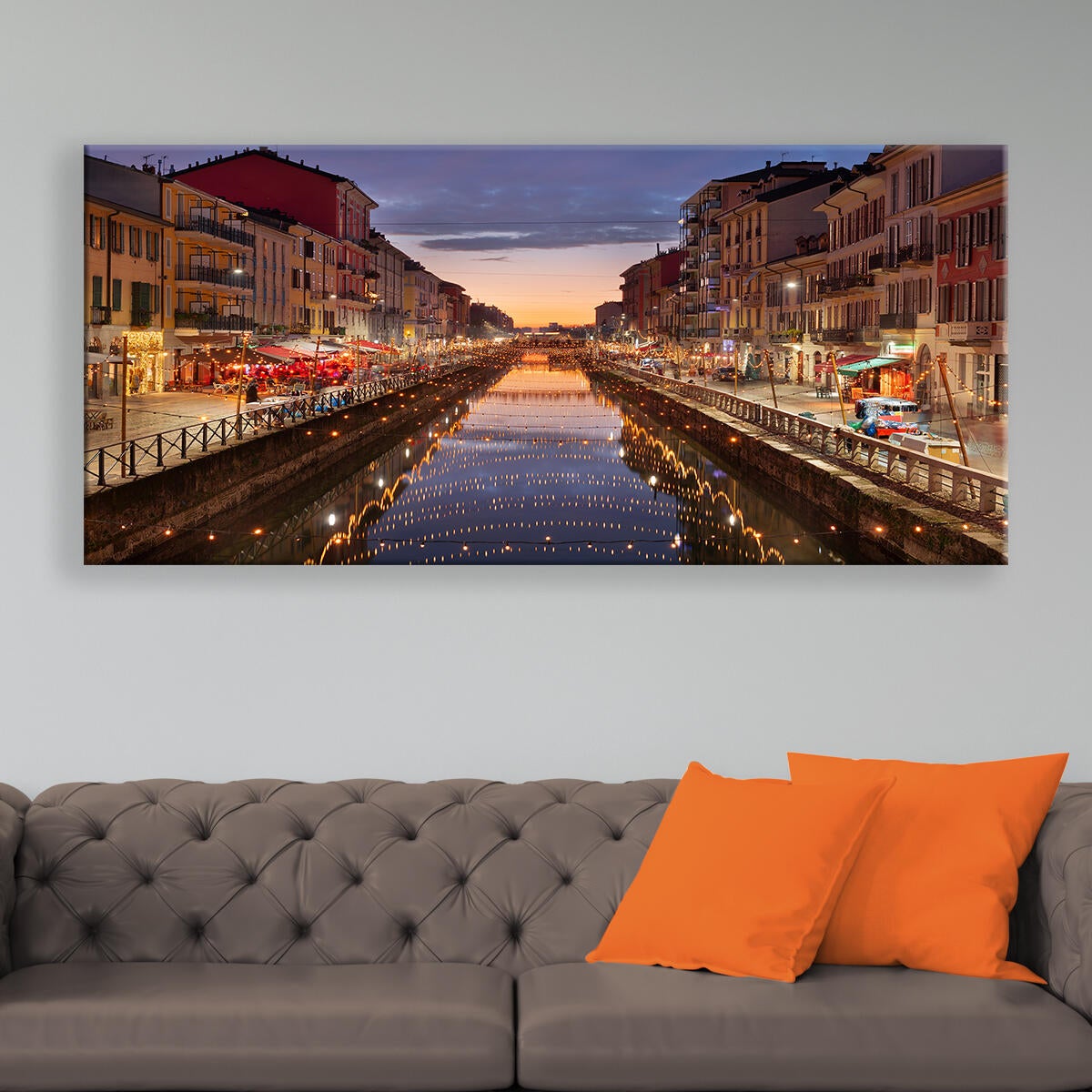 Quadro su tela Milano naviglio twilight, multicolore 143 x 65 cm - 2