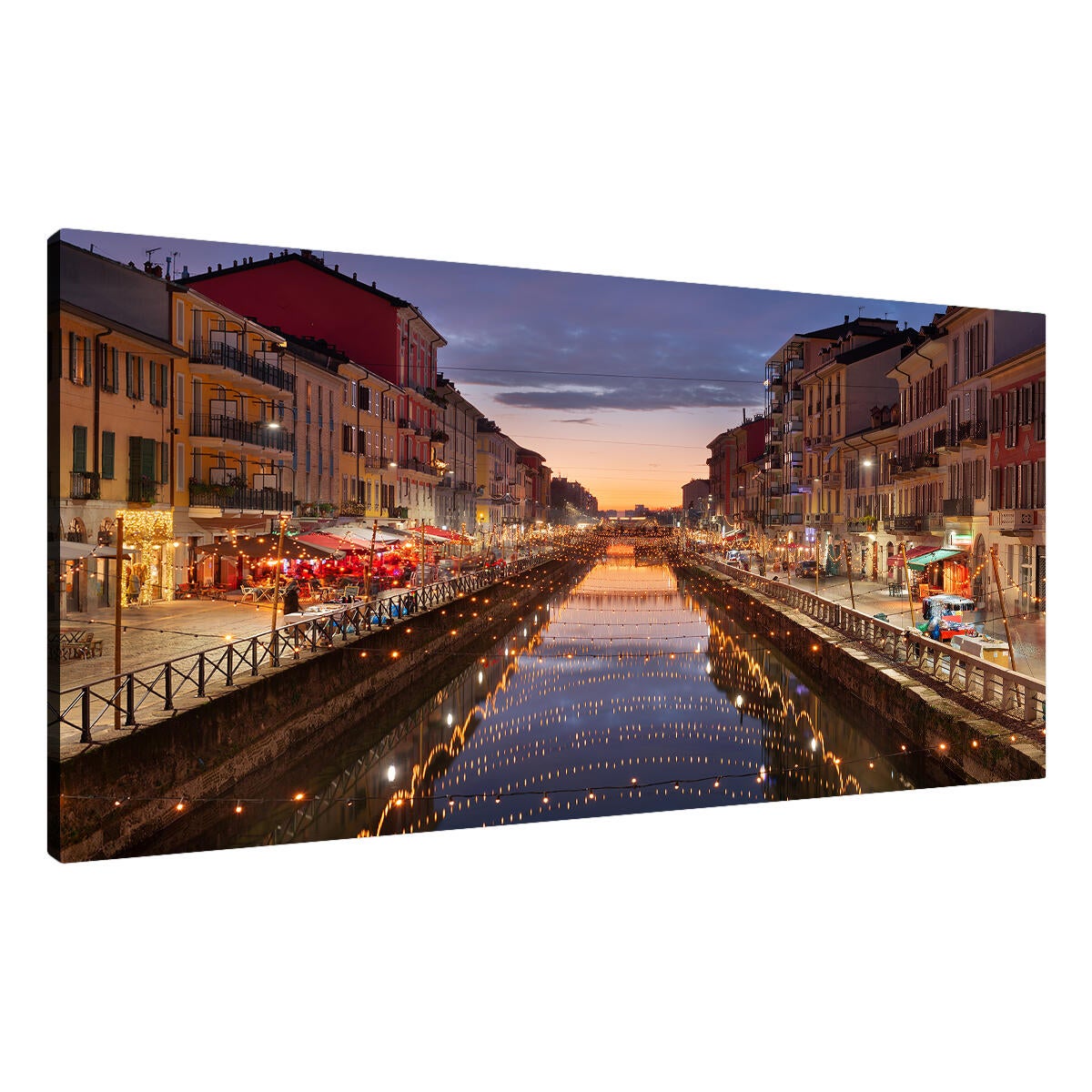 Quadro su tela Milano naviglio twilight, multicolore 143 x 65 cm - 6