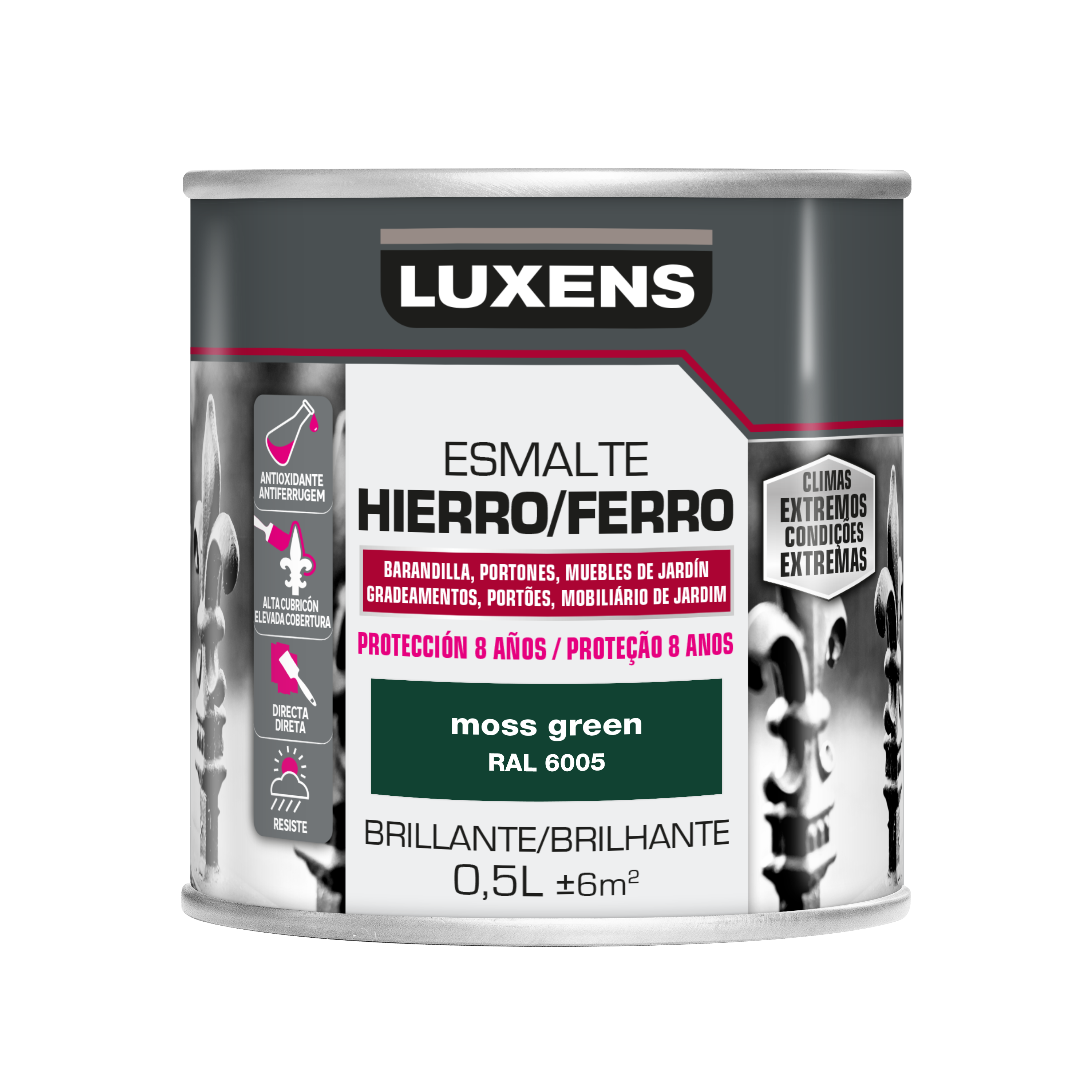Esmalte exterior para ferro brilhante 0,5L Green Moss 8 anos Luxens - 4