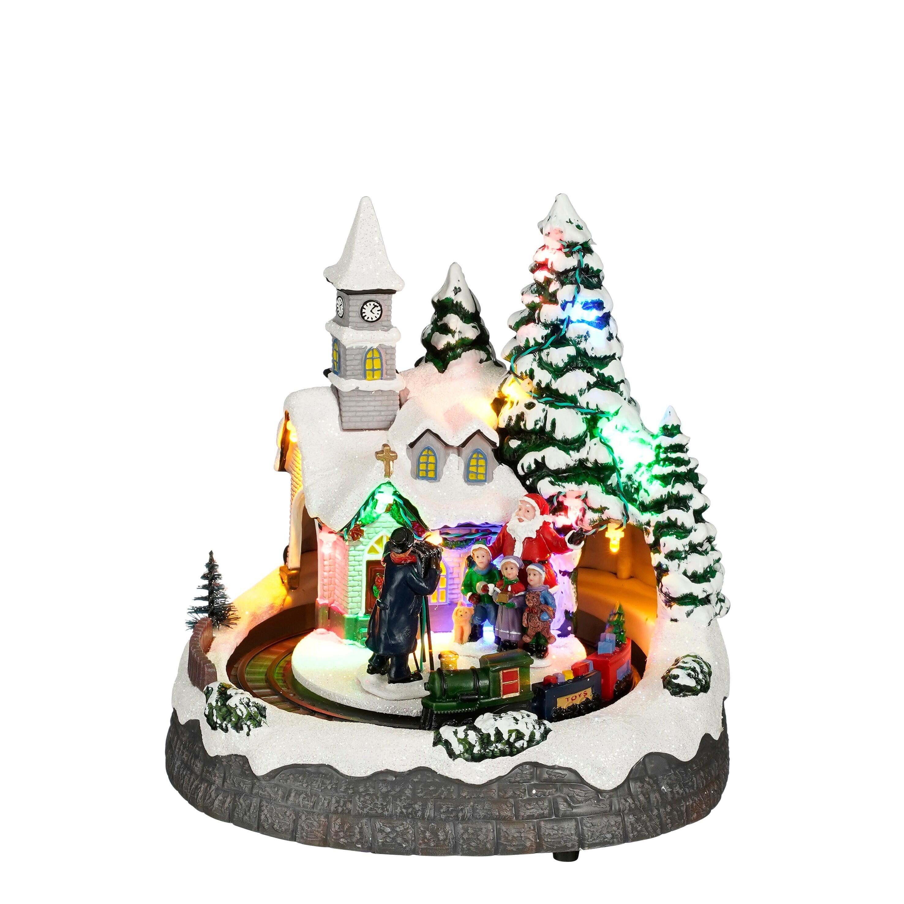 Ciudad animada de Navidad de resina multicolor con iluminación LED musical - 6