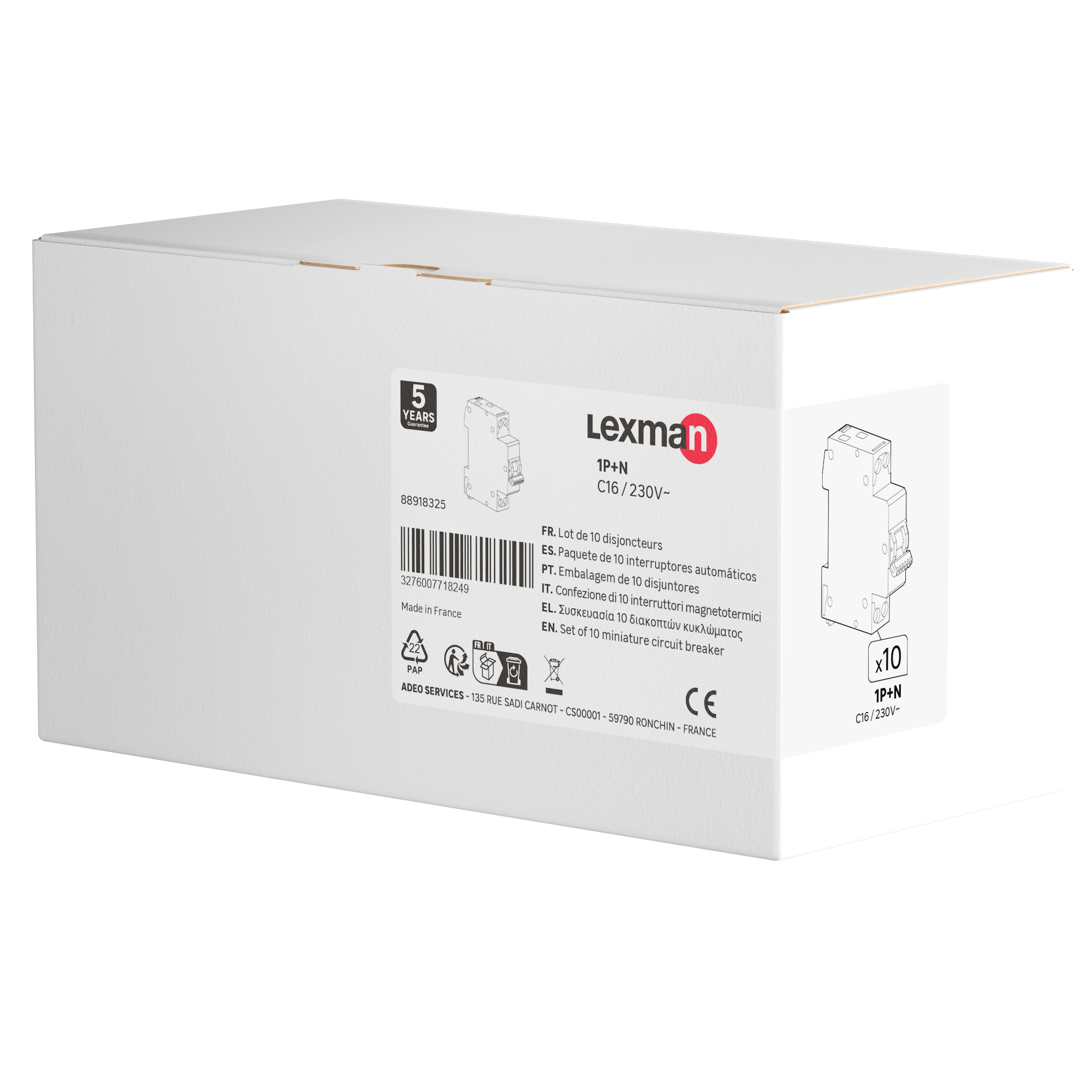 Lot De 10 Disjoncteurs De Branchement Principal 3KA Phase + Neutre 20A