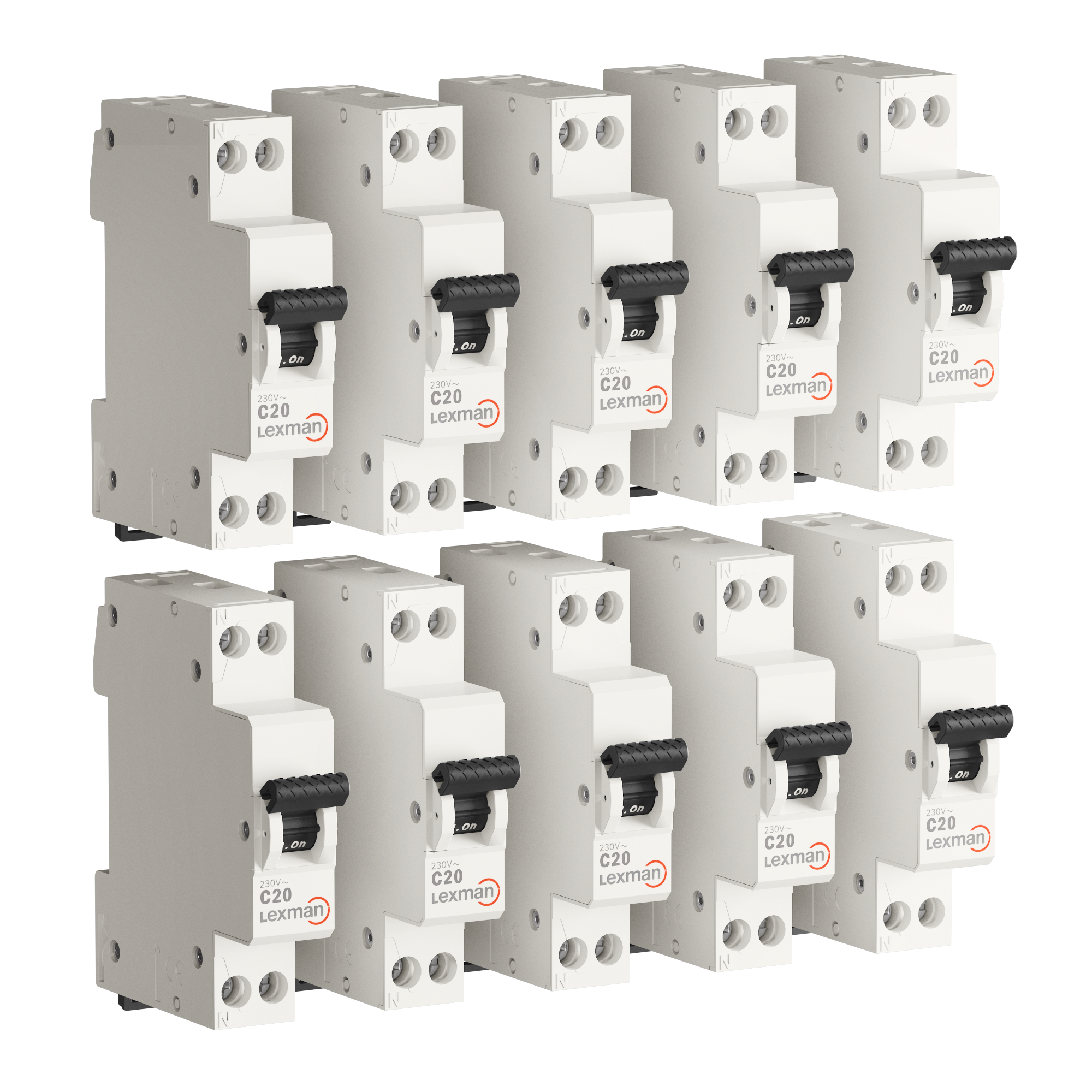 Lot de 10 disjoncteurs à vis phase + neutre LEXMAN 20 A - 2