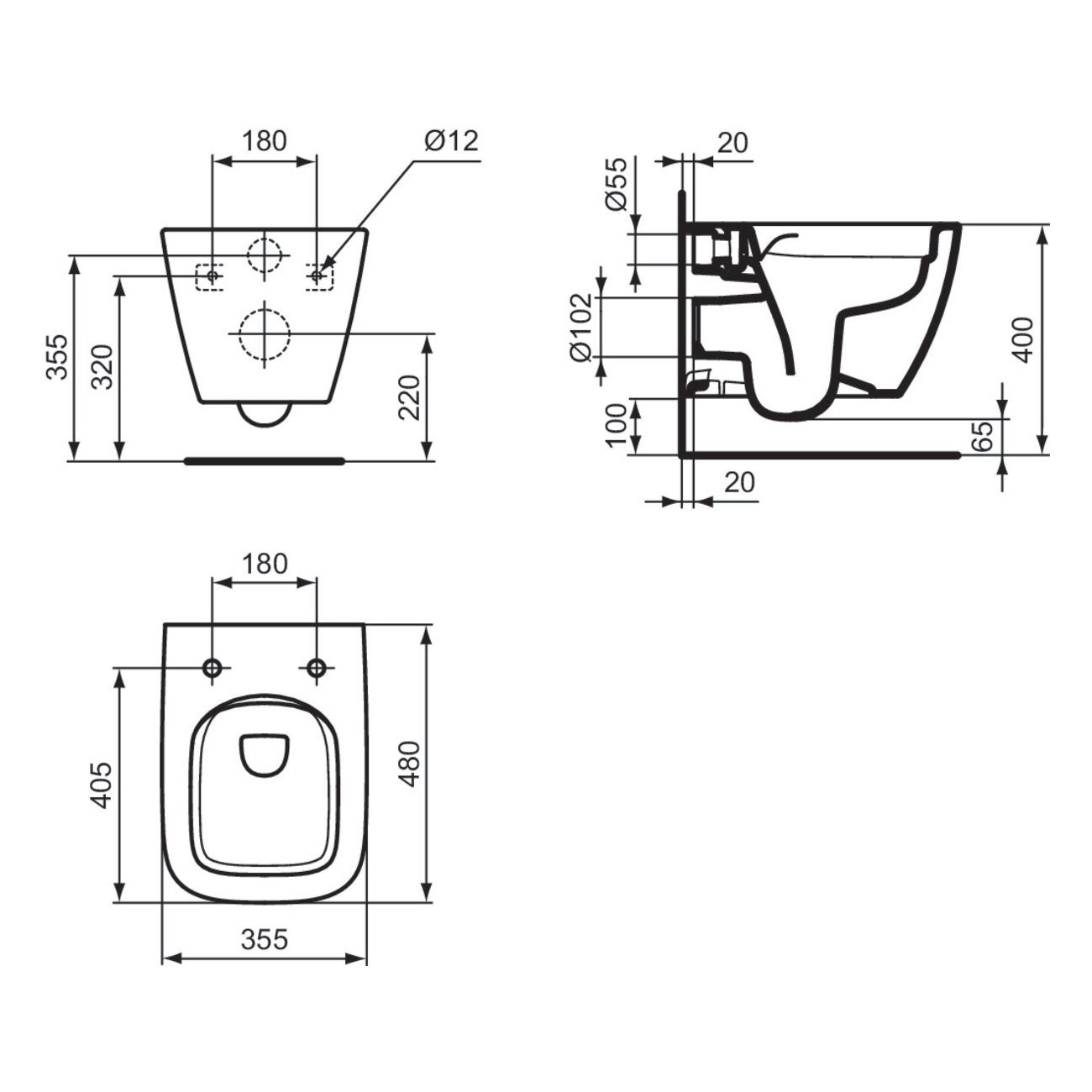 Coppia sanitari scarico a parete IDEAL STANDARD I.life S WC: P 48 x L 35.5 x H 40 cm, bidet: P 36 x L 36 x H 40 cm - 14