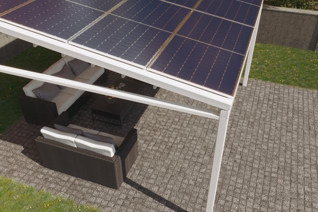 Pérgola de aluminio independiente GENOVA SOLAR de 484 x 478 cm blanco
