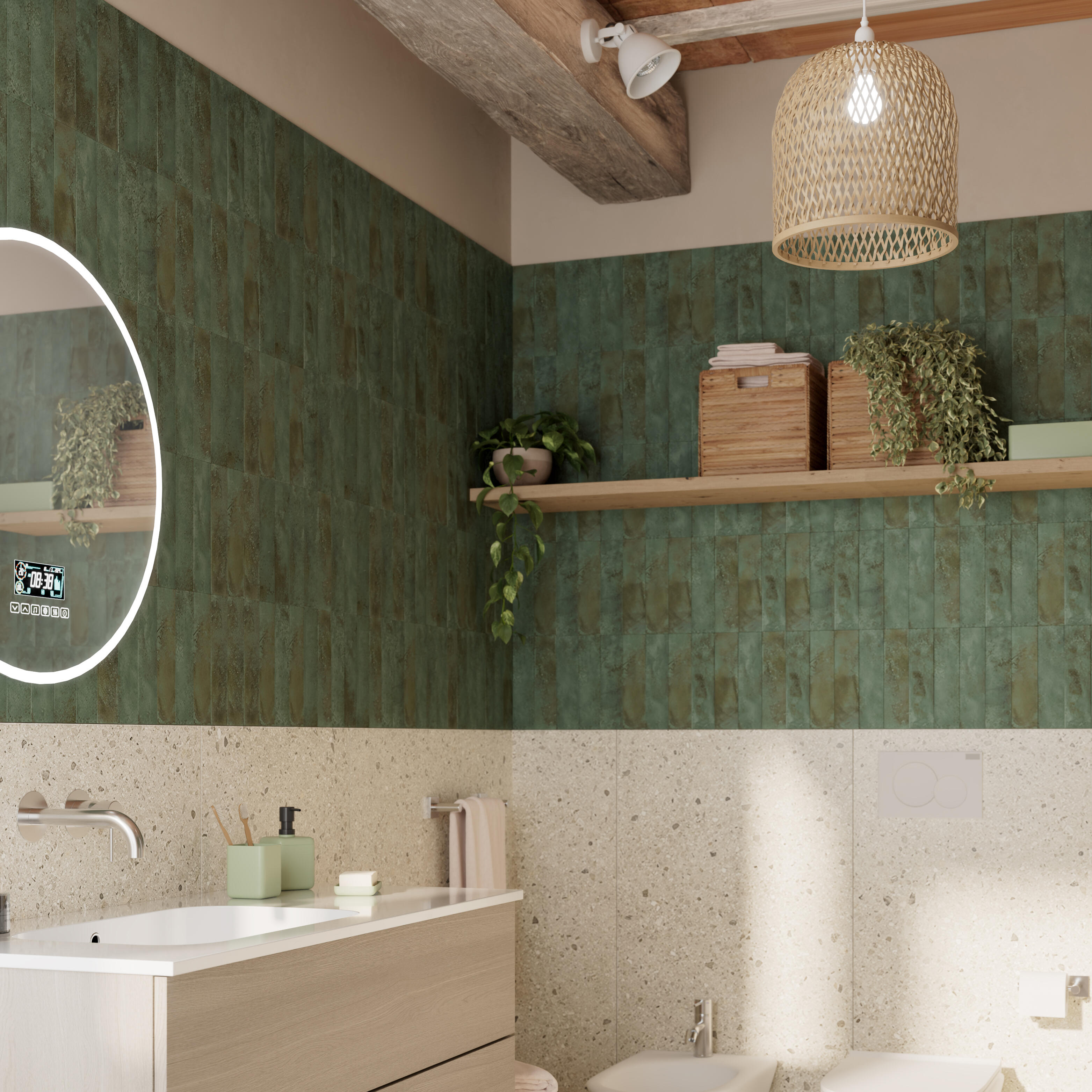 Piastrella da pavimento e rivestimento interno in gres porcellanato 6 x 24 cm non rettificato smaltato verde satinato Clash R9 traffico medio forte (pei 3/5) Sp. 8.5 mm 0.69 mq - 6