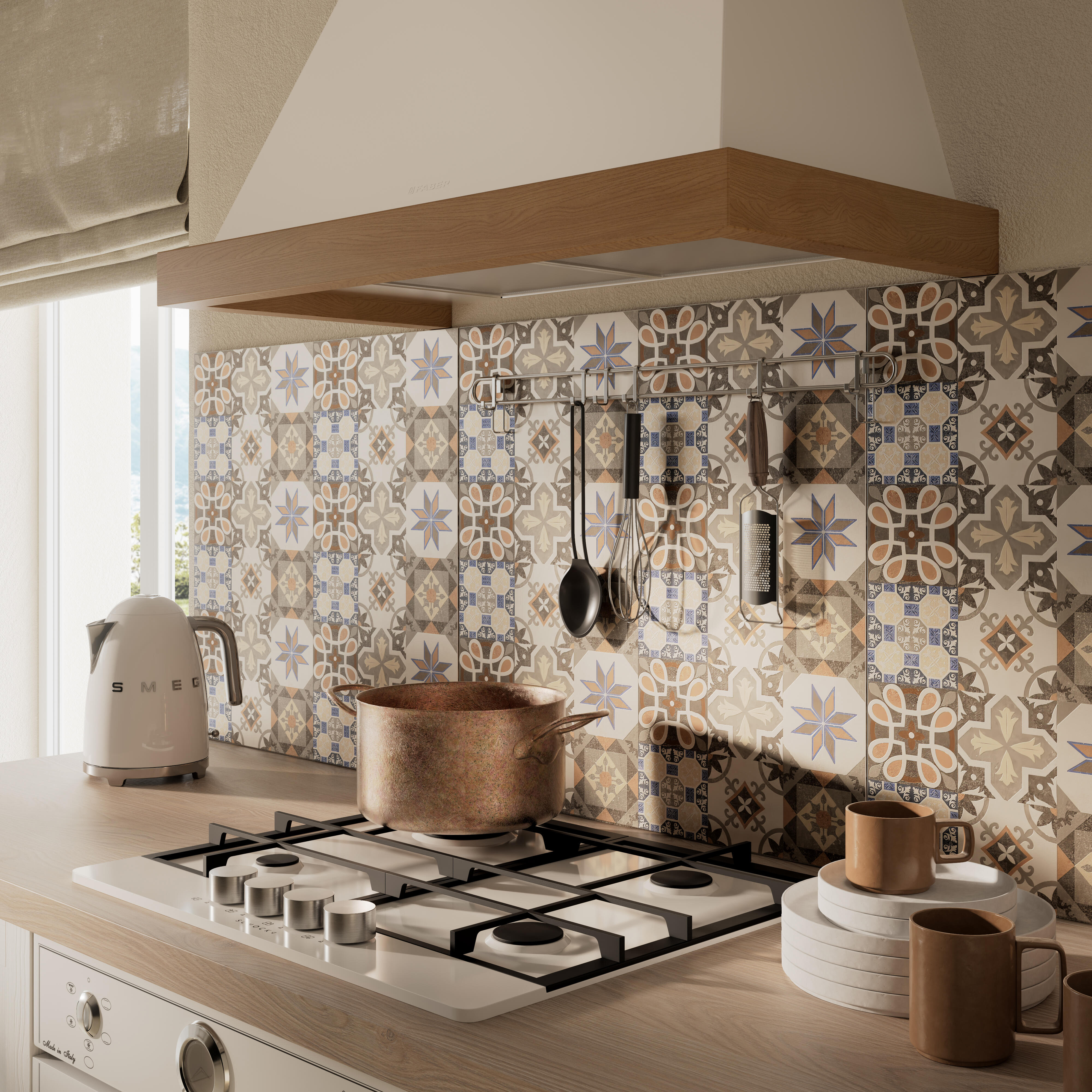 Pannello decorativo della cucina alluminio Azulejos beige e marrone L60 cm x H58 cm - 3
