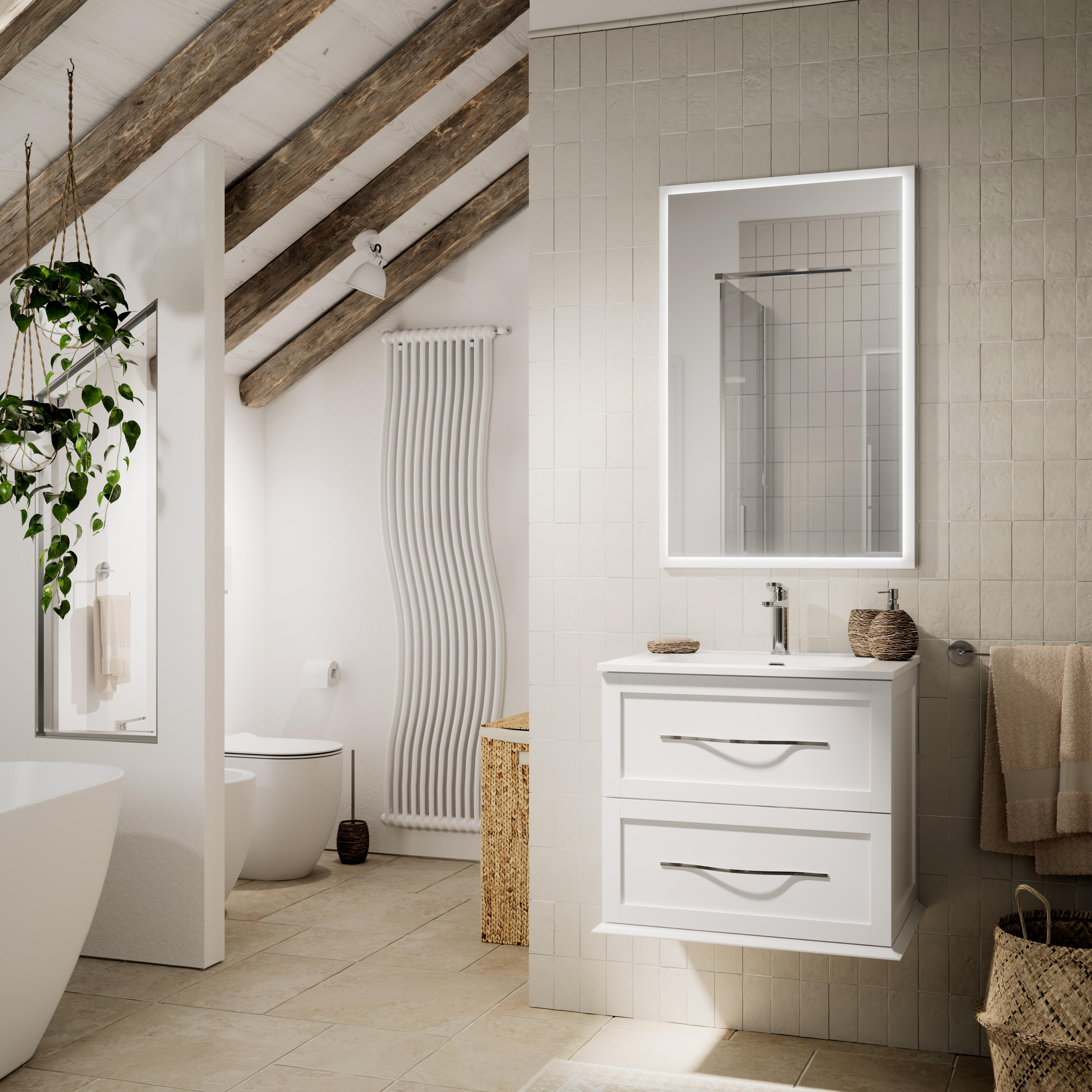 Specchio con illuminazione integrata Tiffany BADEN HAUS L 59 x H 90 x P 4 cm bianco - 2