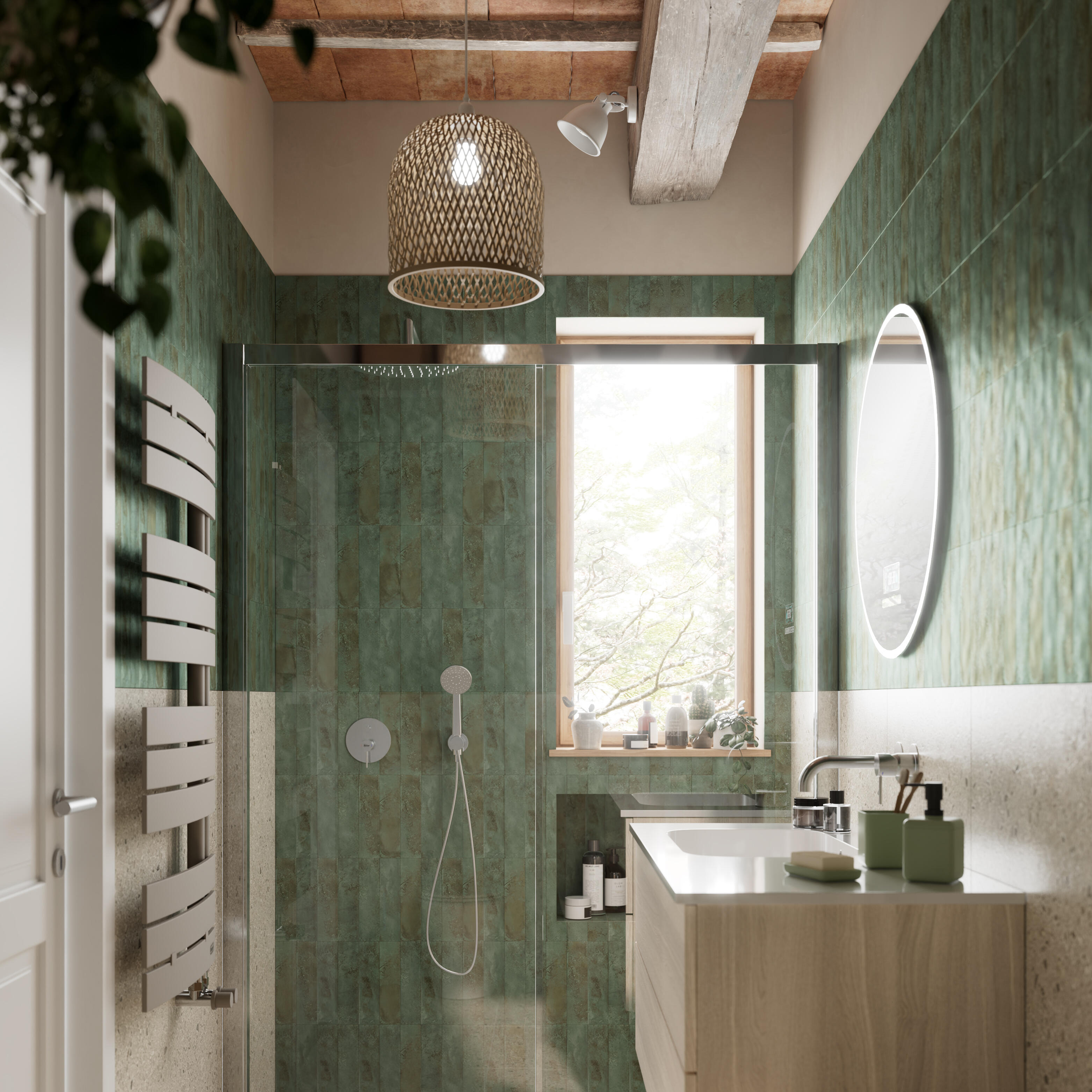 Piastrella da pavimento e rivestimento interno in gres porcellanato 6 x 24 cm non rettificato smaltato verde satinato Clash R9 traffico medio forte (pei 3/5) Sp. 8.5 mm 0.69 mq - 2