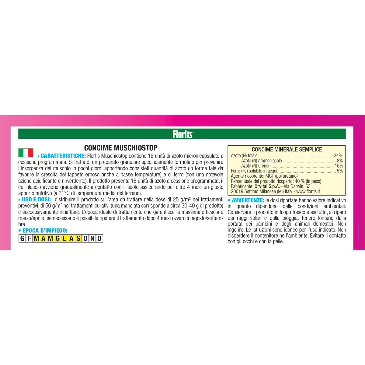 Concime granulato FLORTIS per prato Muschiostop 1.5 kg - 2