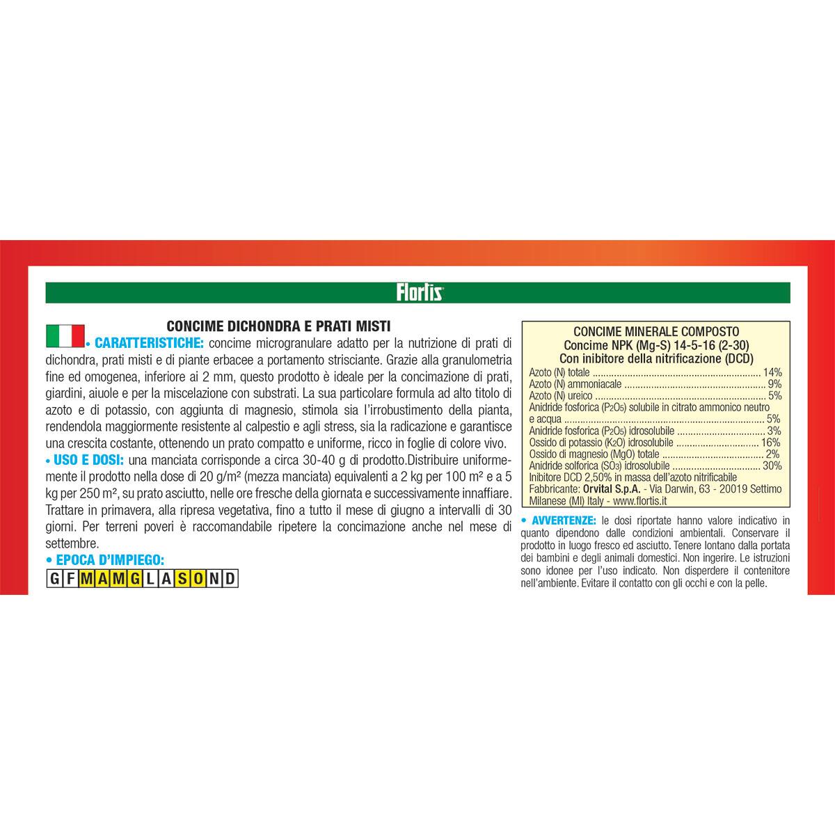 Concime granulato FLORTIS per prato Dichondra e parti misti 1.5 kg - 2