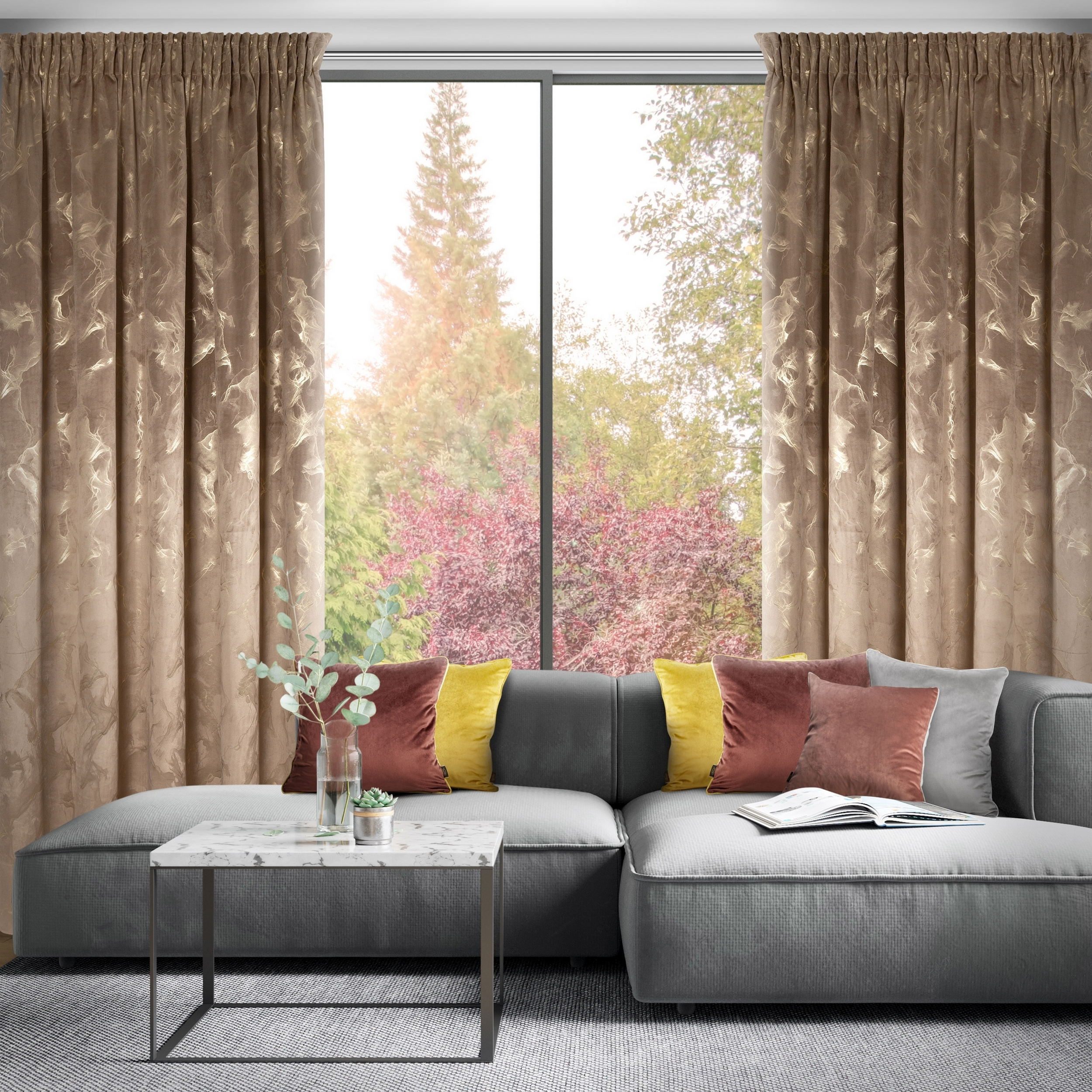 Zasłona welwetowa Naira brązowa 140 x 270 cm na taśmie - 2