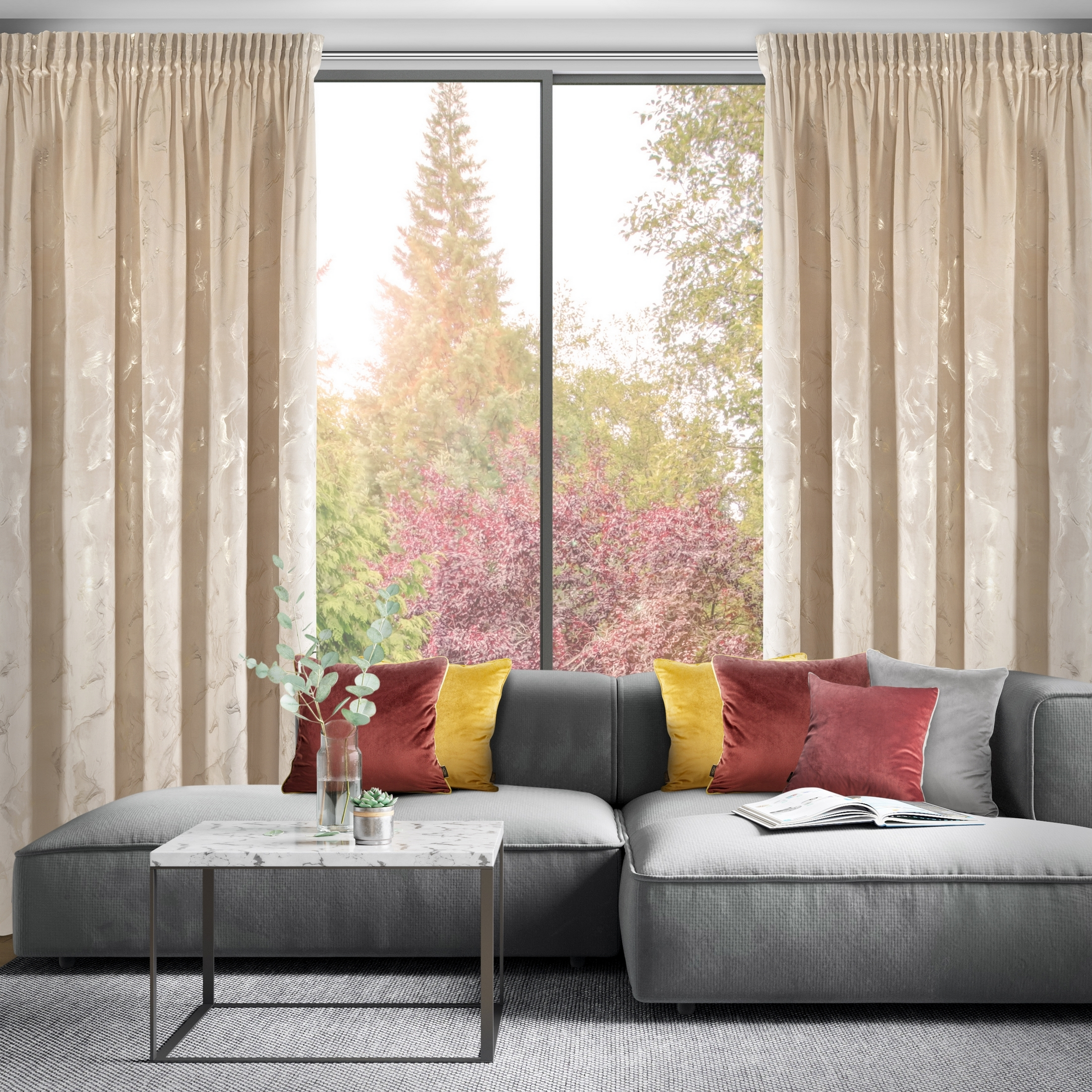 Zasłona welwetowa Naira beżowa 140 x 270 cm na taśmie - 2