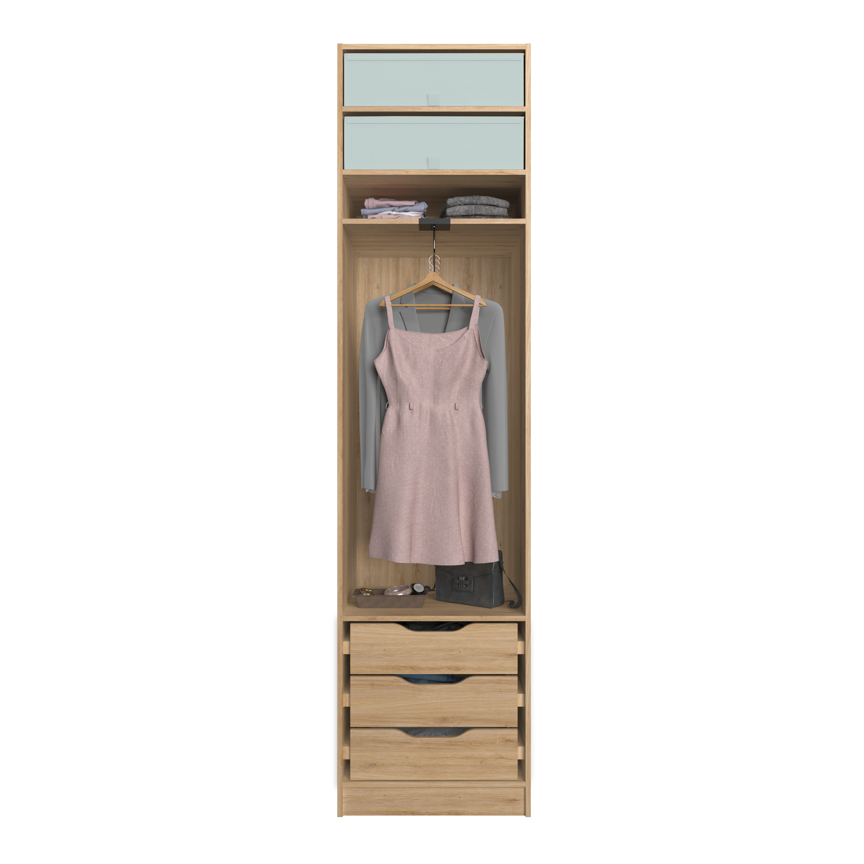 Composición nº99 spaceo home armario kit vestidor sin puertas roble 240x60x60cm