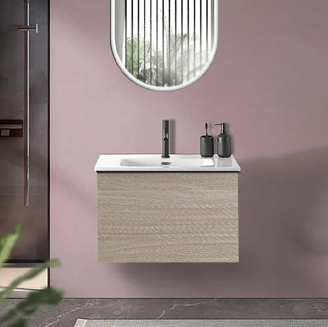 Mobile bagno sospeso con lavabo L 60 x H 40 cm olmo rousseau 1 cassetto per vasca centrale Pixel