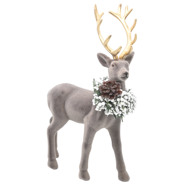 Renifer plastikowy flokowany 29cm szary