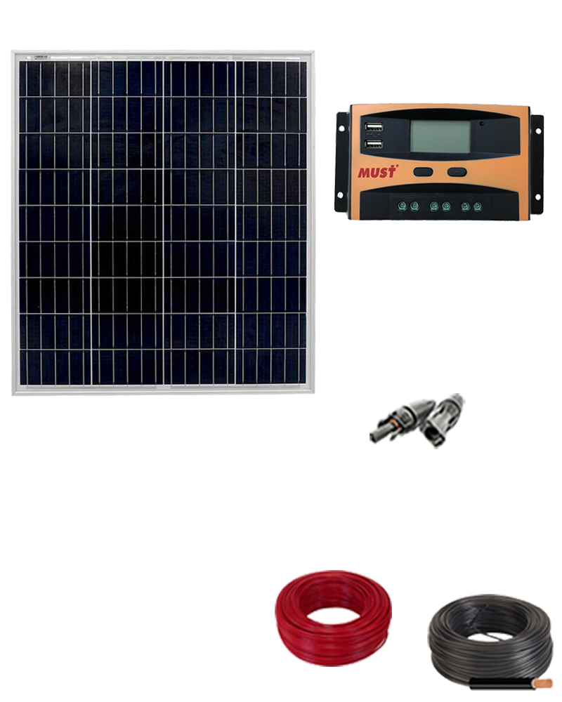 Kit solar aislada con panel de 75w y regulador de 20a sin batería