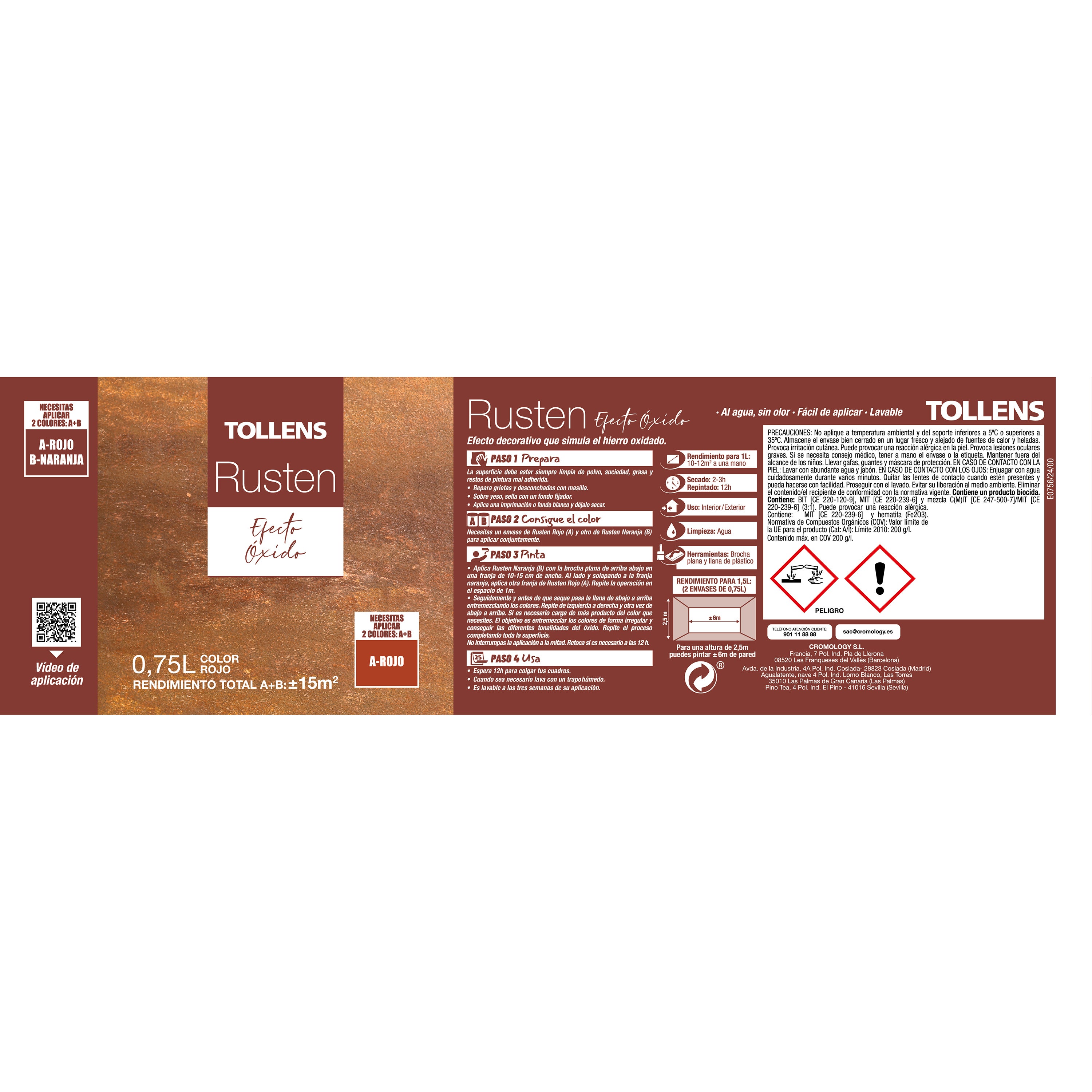 Pintura decorativa con efectos óxido Rusten TOLLENS color rojo 750ml acabado mate - 2