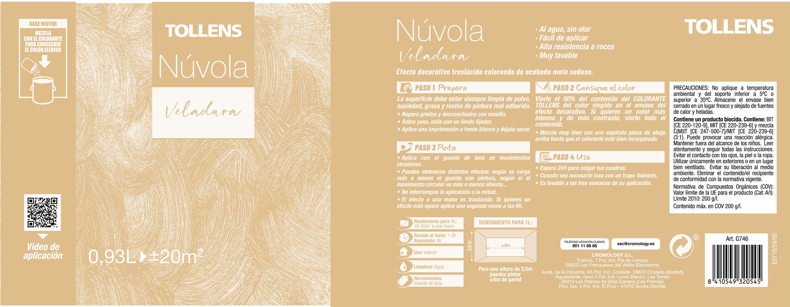 Pintura decorativa con efectos velatura Efecto Nuvola color neutro TOLLENS 930ml acabado terciopelo - 2