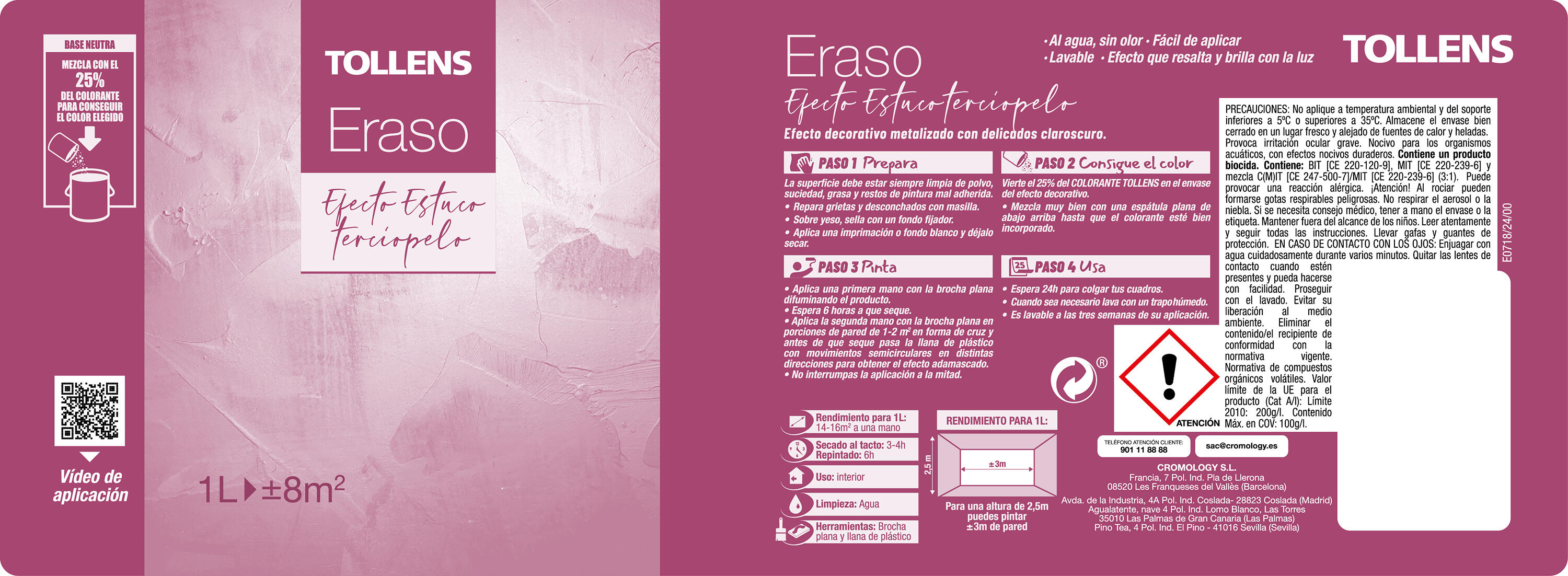 Pintura decorativa con efectos nácar Efecto Eraso nácar perlado color neutro TOLLENS 1 litro acabado terciopelo - 2