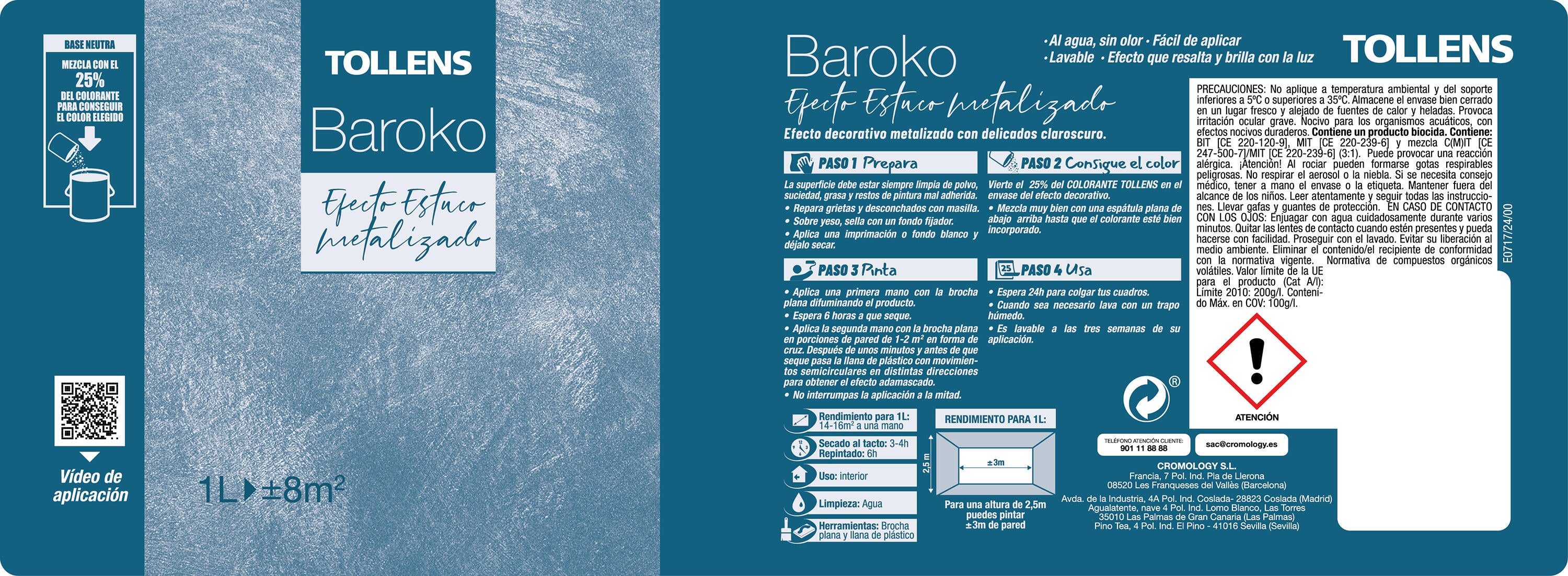 Pintura decorativa con efectos terciopelo Efecto Baroko color neutro TOLLENS 1 litro acabado terciopelo - 2