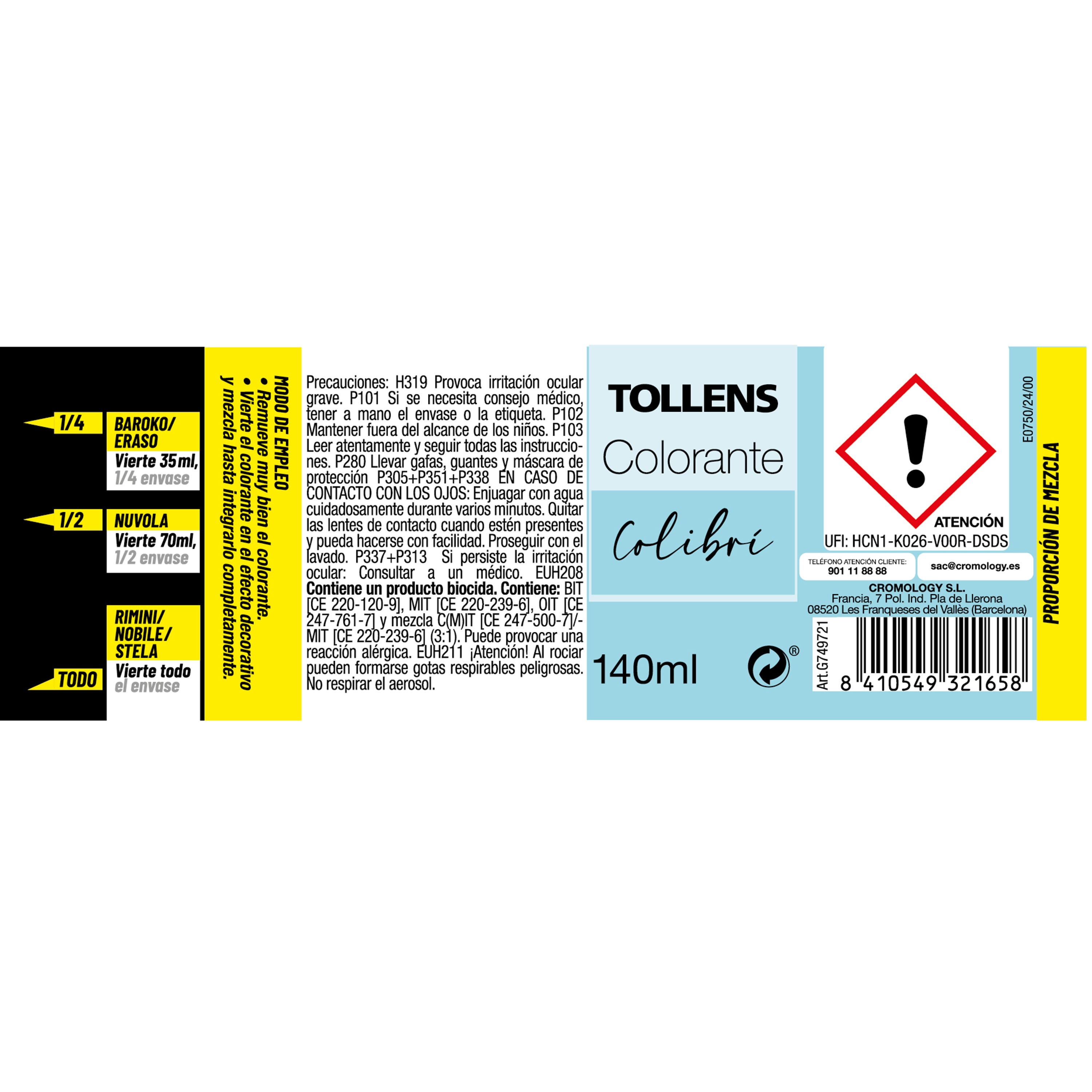 Colorante líquido TOLLENS color colibri 140 ml interior - 2