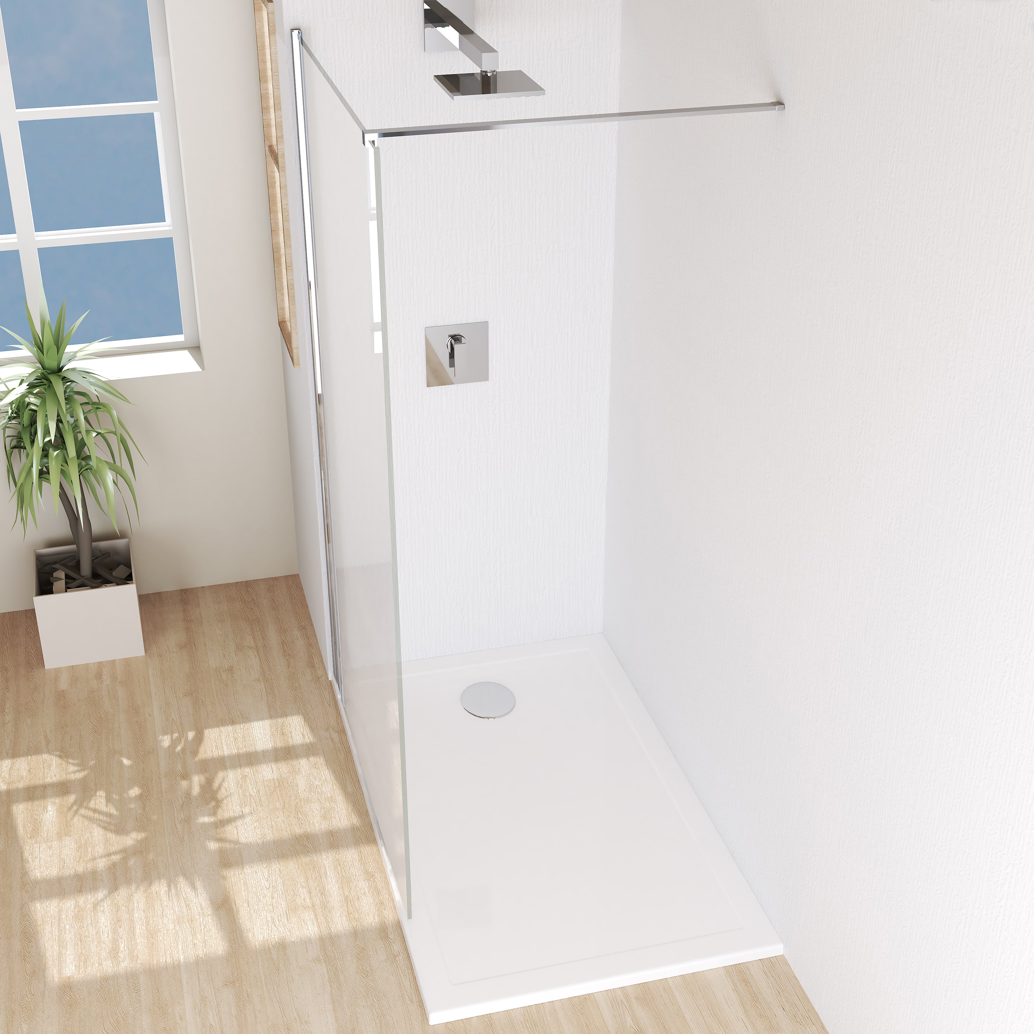 Mampara de ducha fija Pop perfil aluminio cromo (109-110)x195 cm cristal templado 8mm Artysan - 3