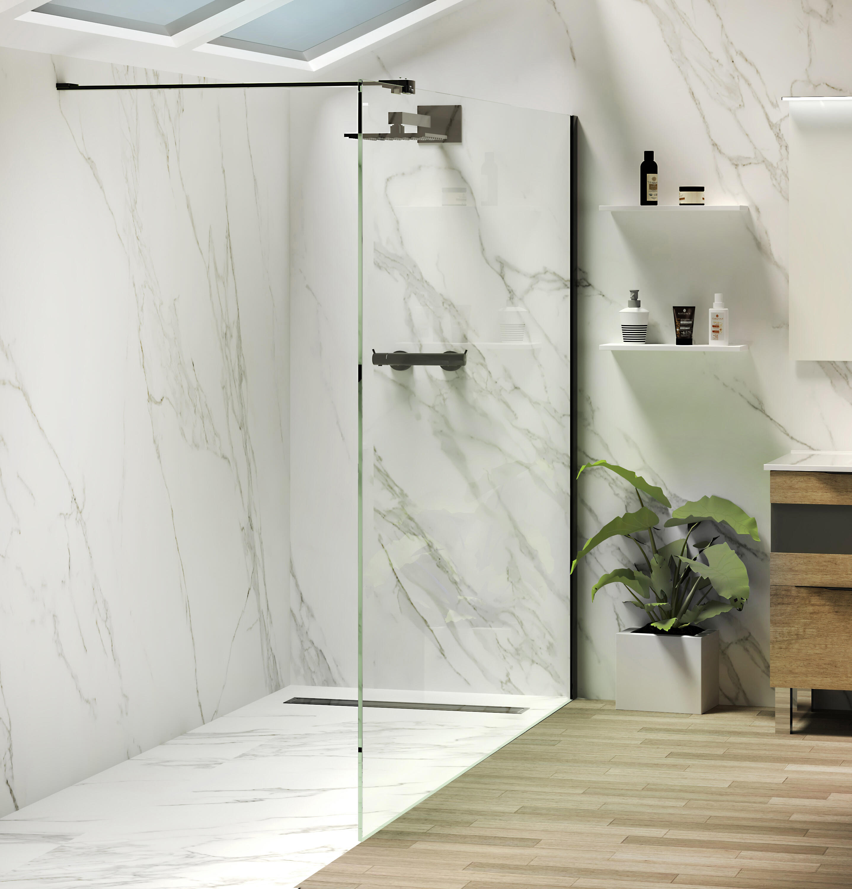 Mampara de ducha fija transparente fix perfil negro (79-80)x195 cm 8mm