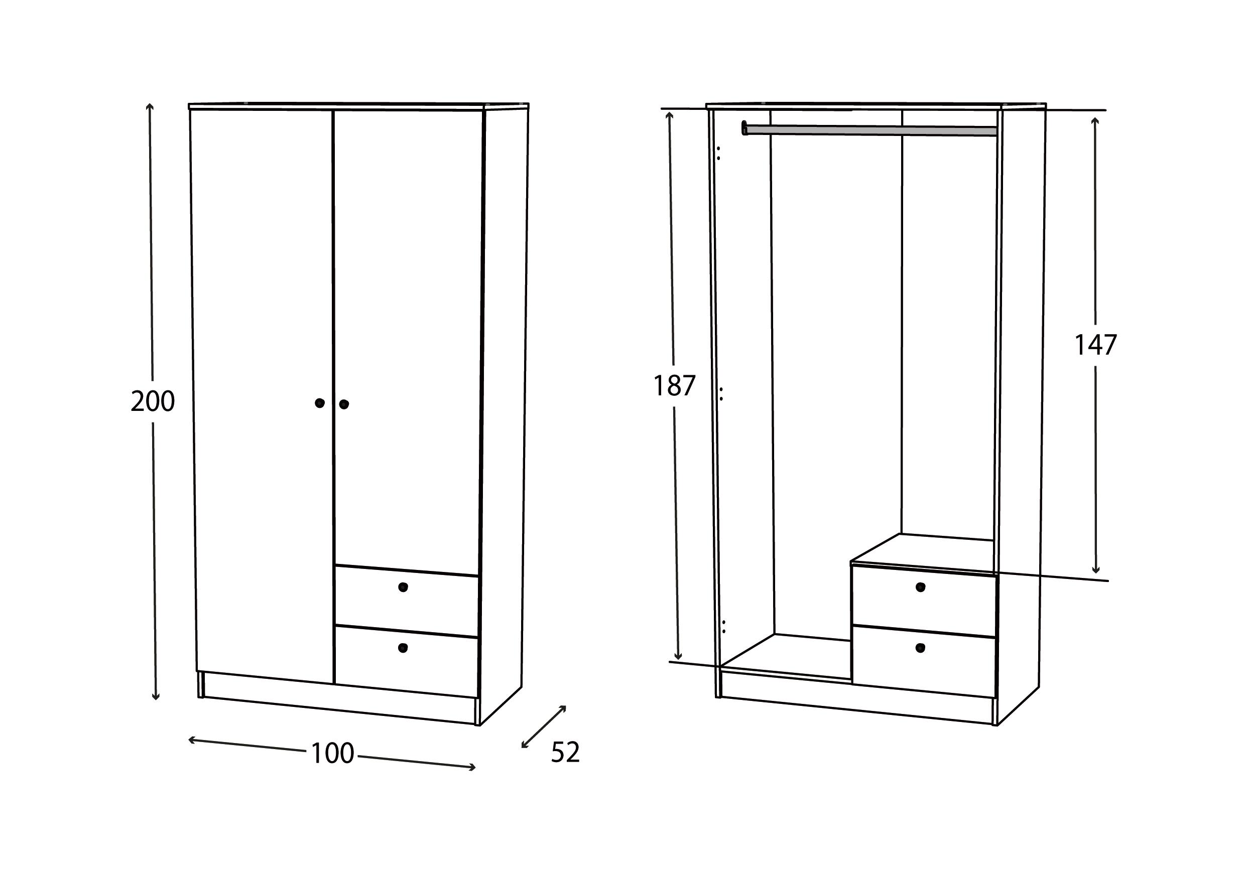 Armario puerta abatible Limia 100.2x200x51.6cm con 2 puertas color blanco 2 cajones - 2