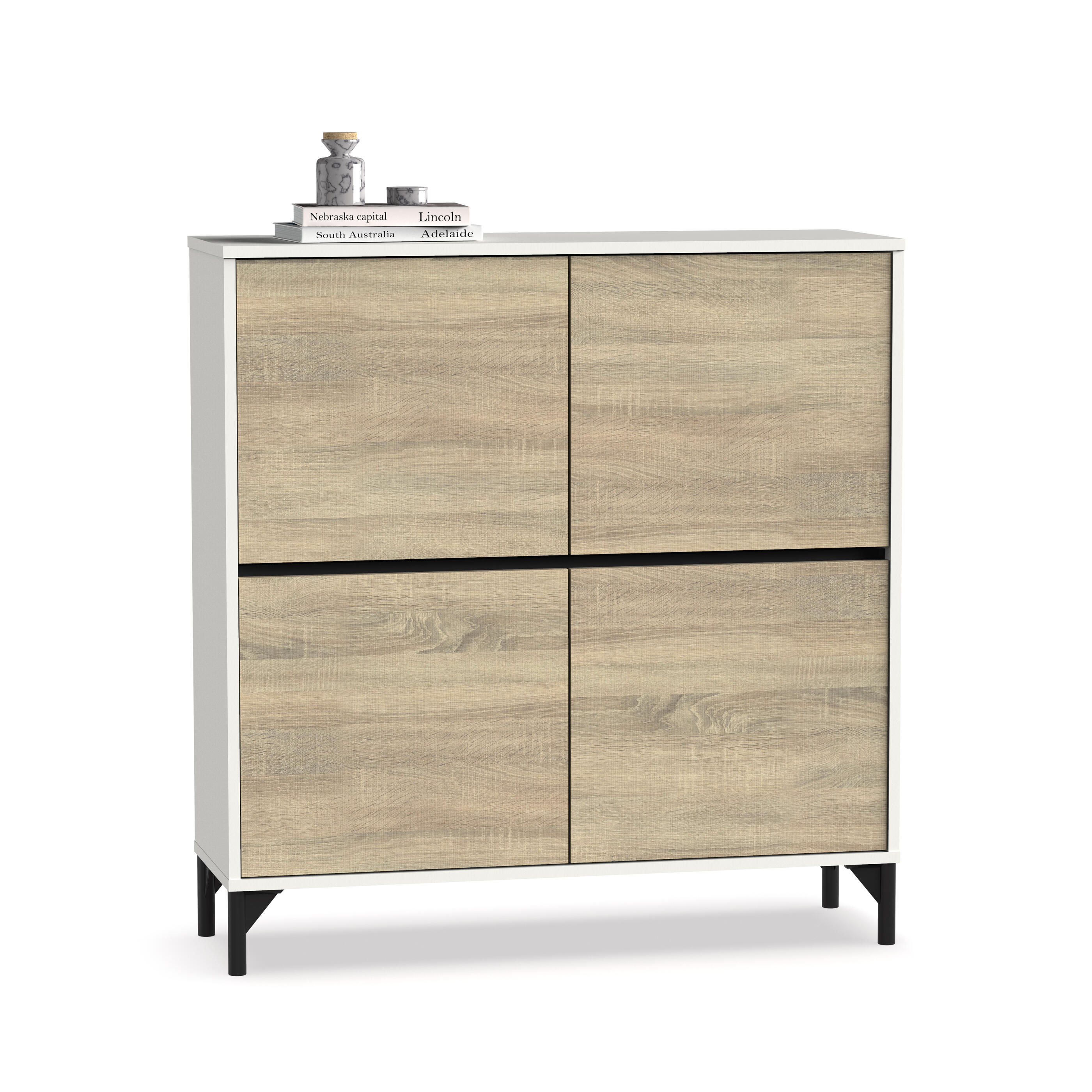 Pitarch  Zapatero Tokio Con 4 Compartimentos Para 20 Pares En Melamina Color Roble/ 96.5X101x33 Cm Blanco , Leroy Merlin