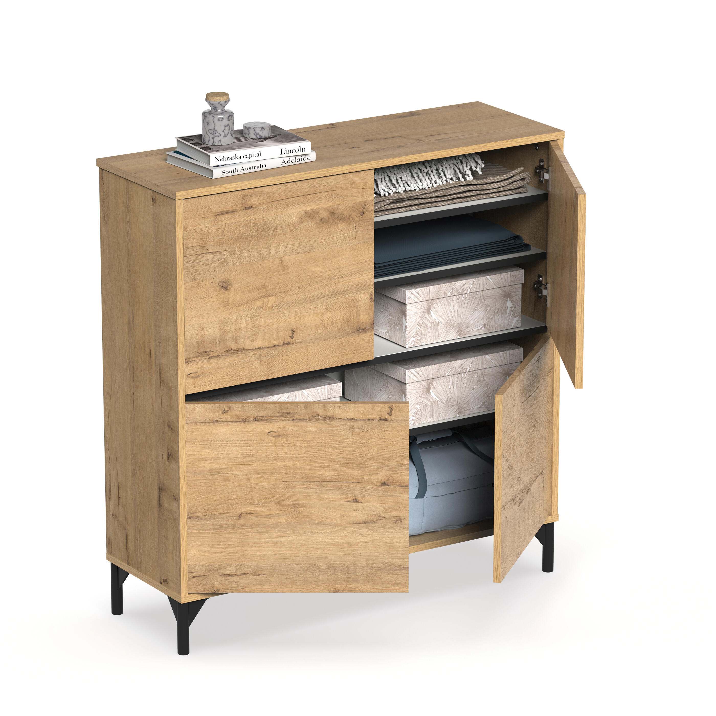 Zapatero Tokyo con 4 compartimentos para 20 pares en melamina color roble natural 101x96.5x33 cm - 9