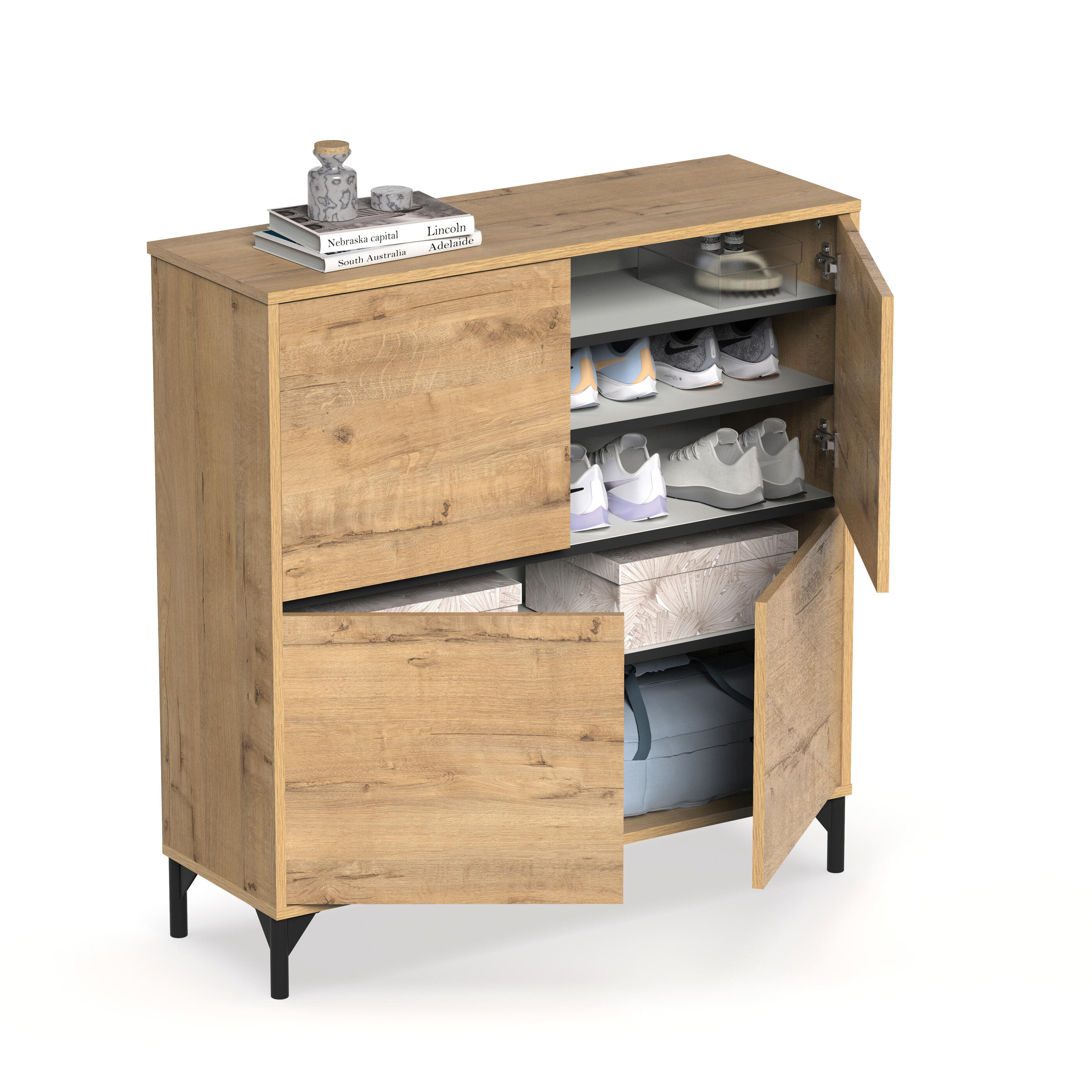 Zapatero Tokyo con 4 compartimentos para 20 pares en melamina color roble natural 101x96.5x33 cm - 8