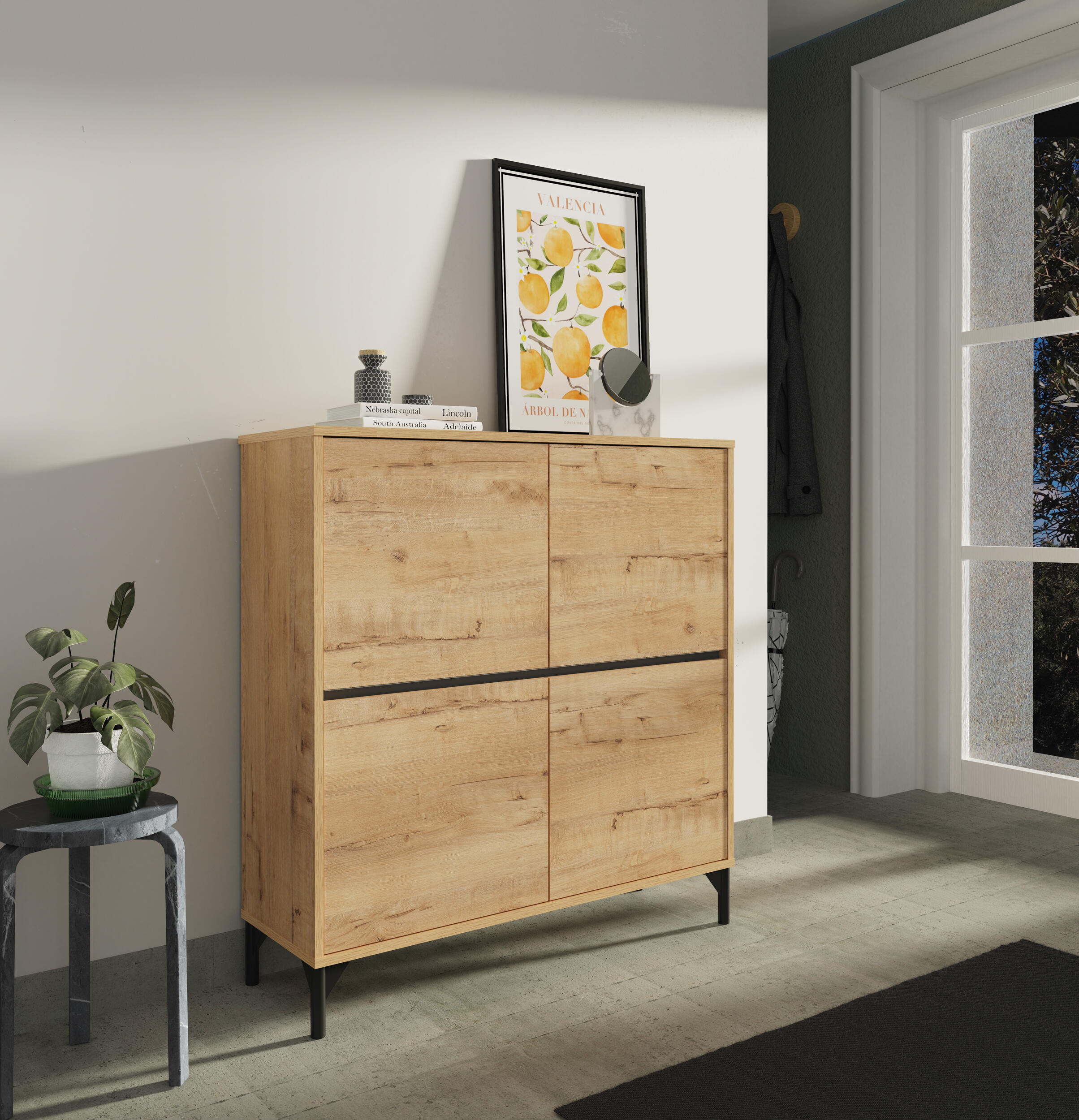 Zapatero Tokyo con 4 compartimentos para 20 pares en melamina color roble natural 101x96.5x33 cm - 4