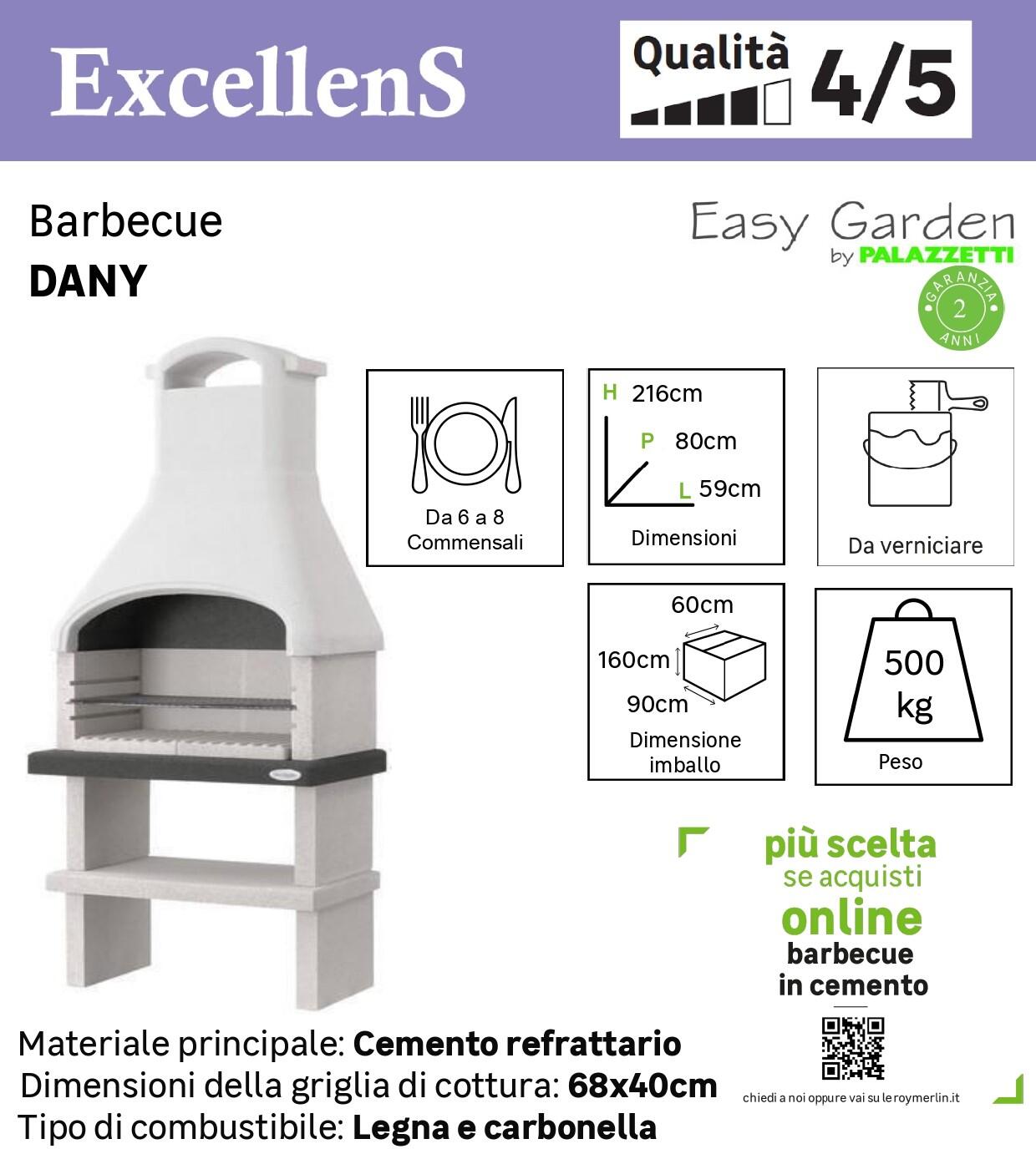 Barbecue fisso a legna e carbonella DANY EASY GARDEN BY PALAZZETTI L 80 x H 216 x P 59 cm - 3
