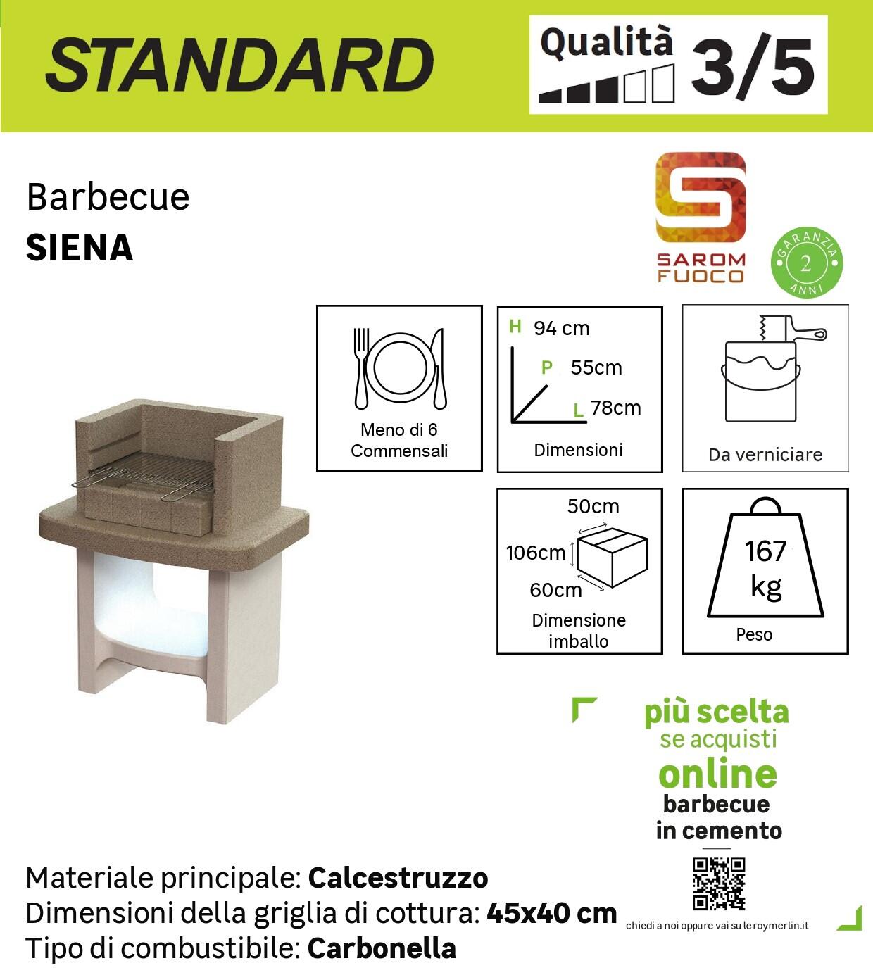 Barbecue fisso in calcestruzzo a carbonella Siena SAROM FUOCO L 33 x H 94 x P 55 cm - 8