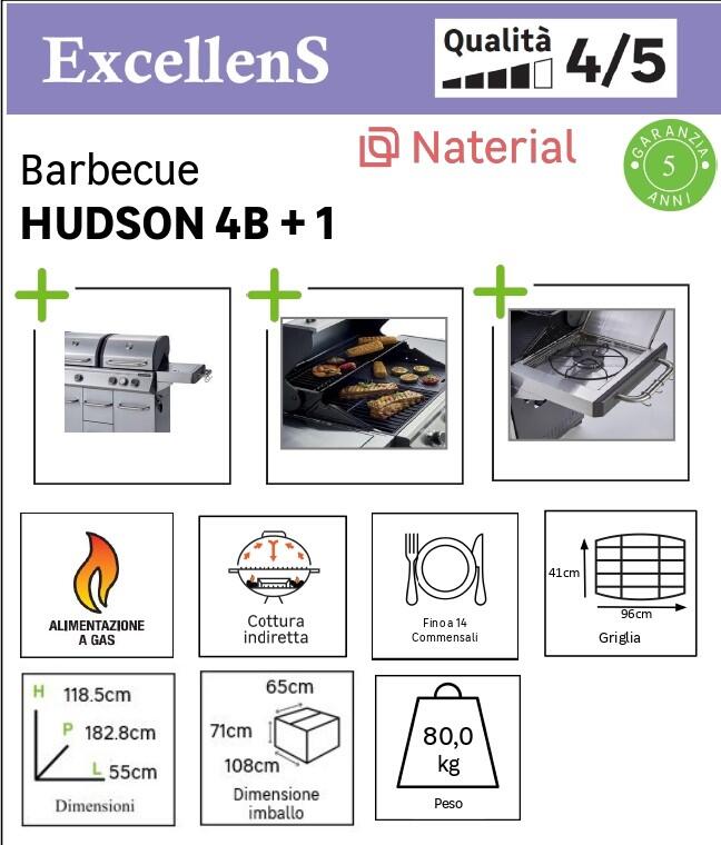 Barbecue a gas NATERIAL Hudson 3 bruciatori + 1 laterale extra - 32