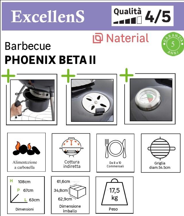 Barbecue a carbonella Phoenix Beta II nero NATERIAL ø 57 cm - 42
