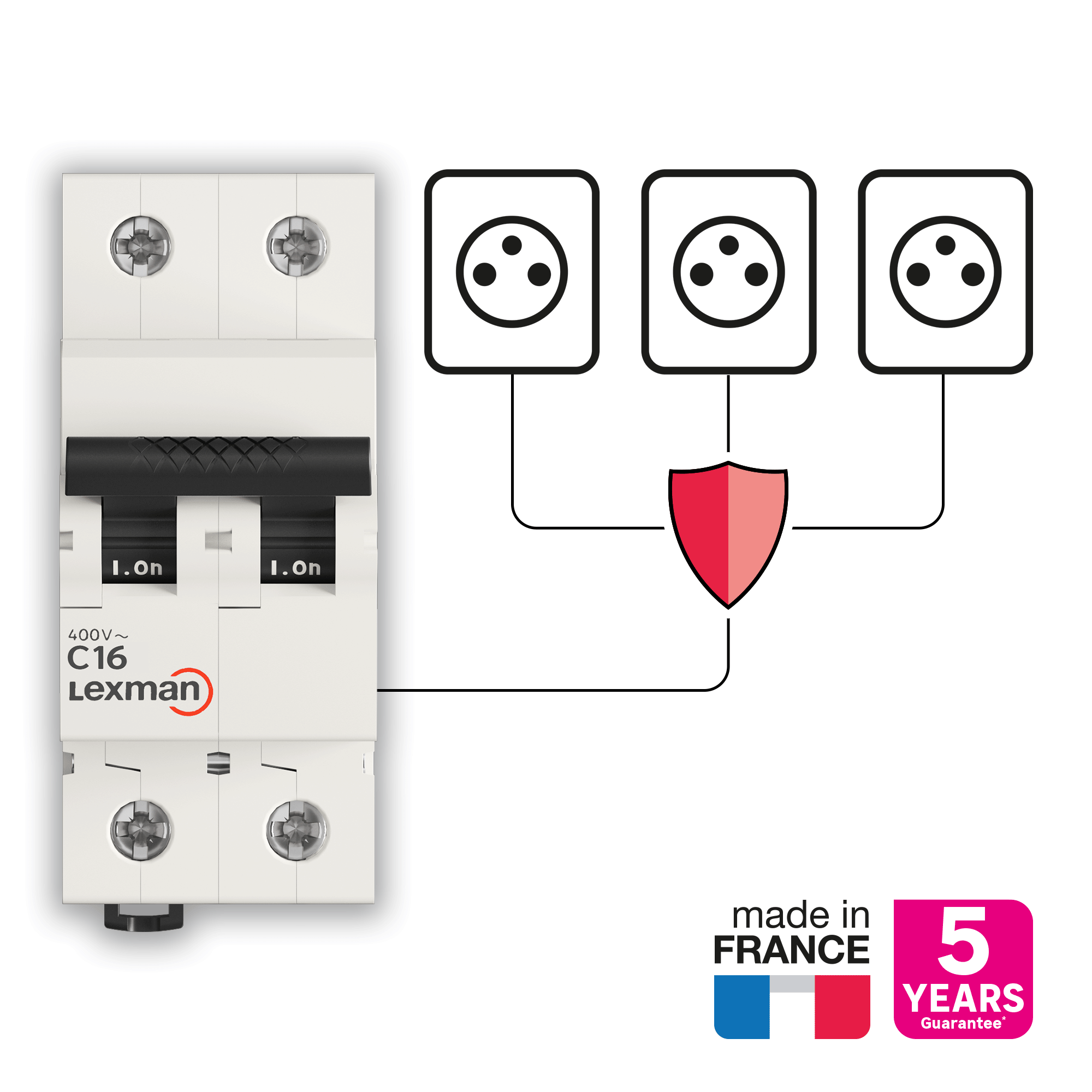 Disjuntor 2 polos curva C 16A conexão por parafuso capacidade de interrupção 6000A LEXMAN - 5