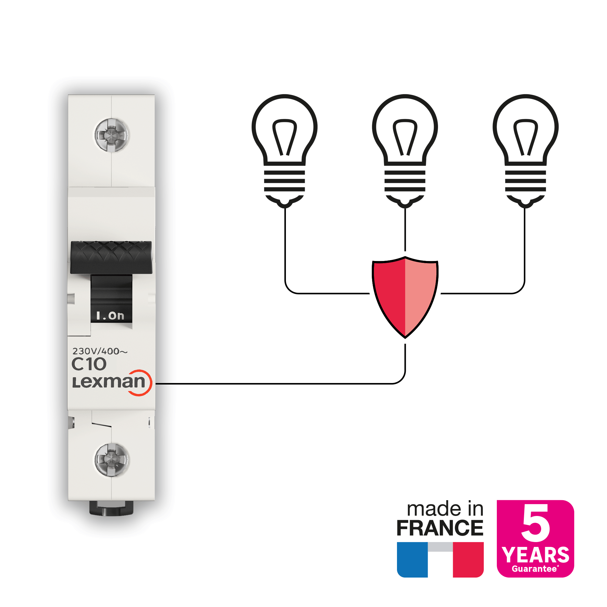 Disjuntor 1 polo curva C 10A conexão por parafuso capacidade de interrupção 6000A LEXMAN - 6