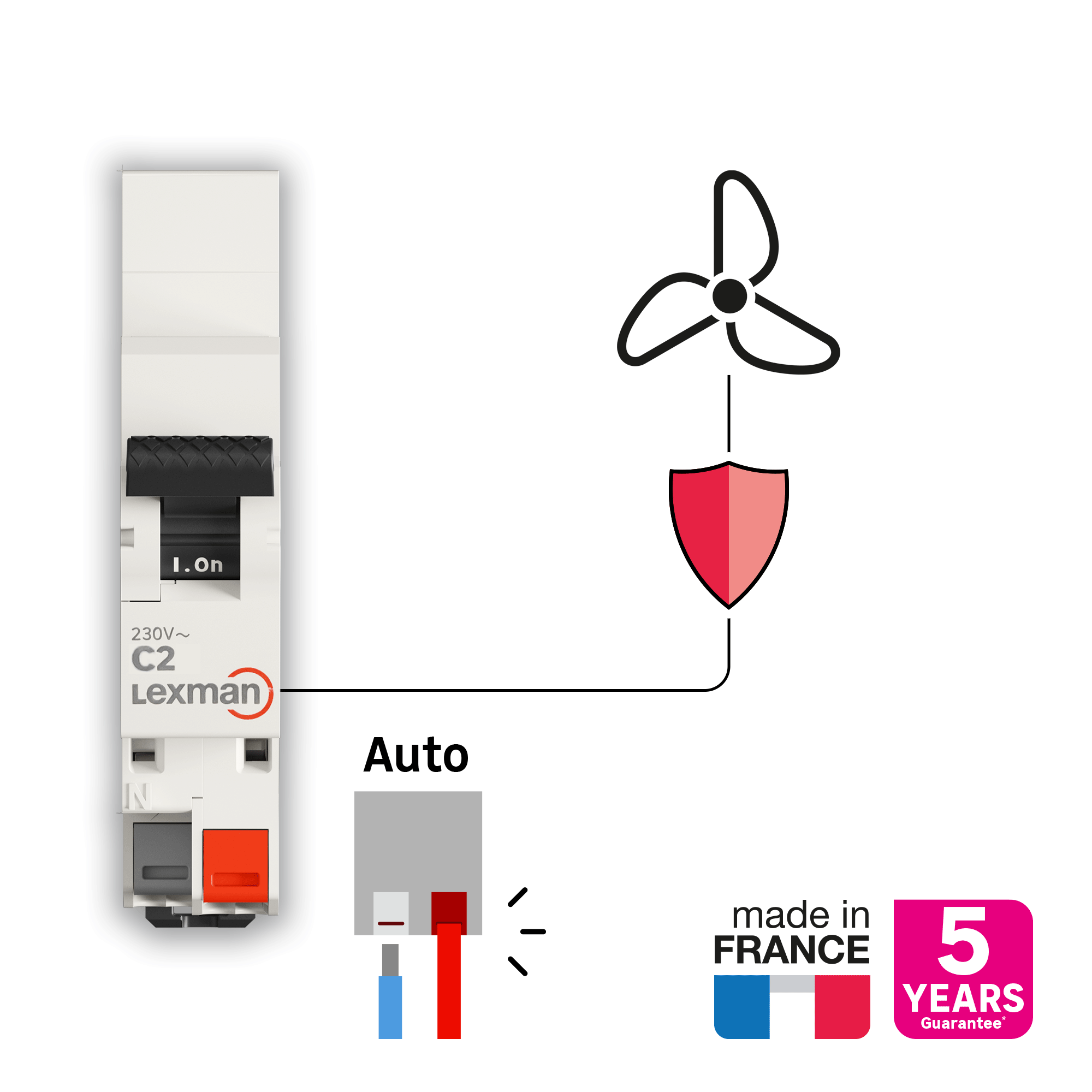 Disjoncteur phase + neutre LEXMAN 2 A, automatique - 4