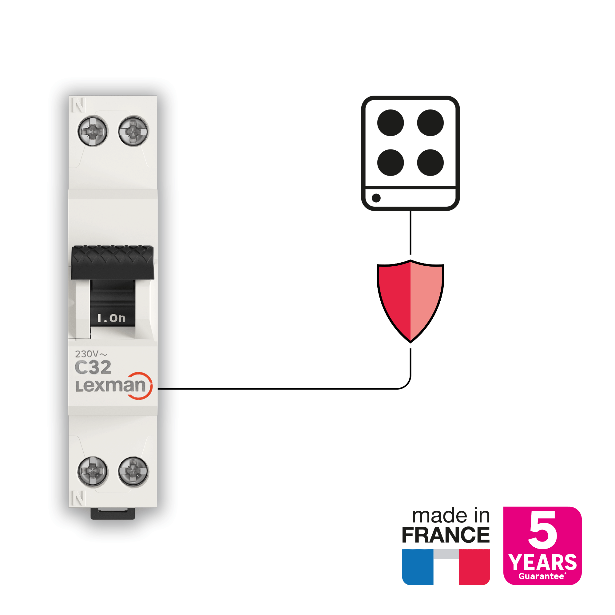 Disjoncteur phase + neutre LEXMAN 32 A - 5