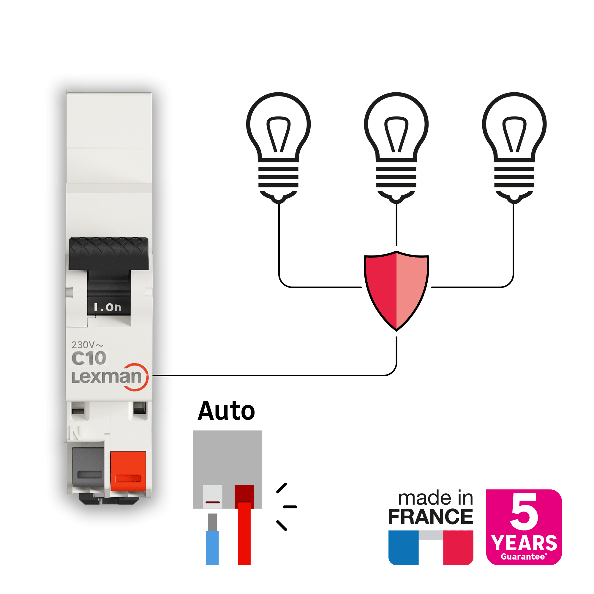 Disjoncteur Phase + neutre 10A LEXMAN - 5