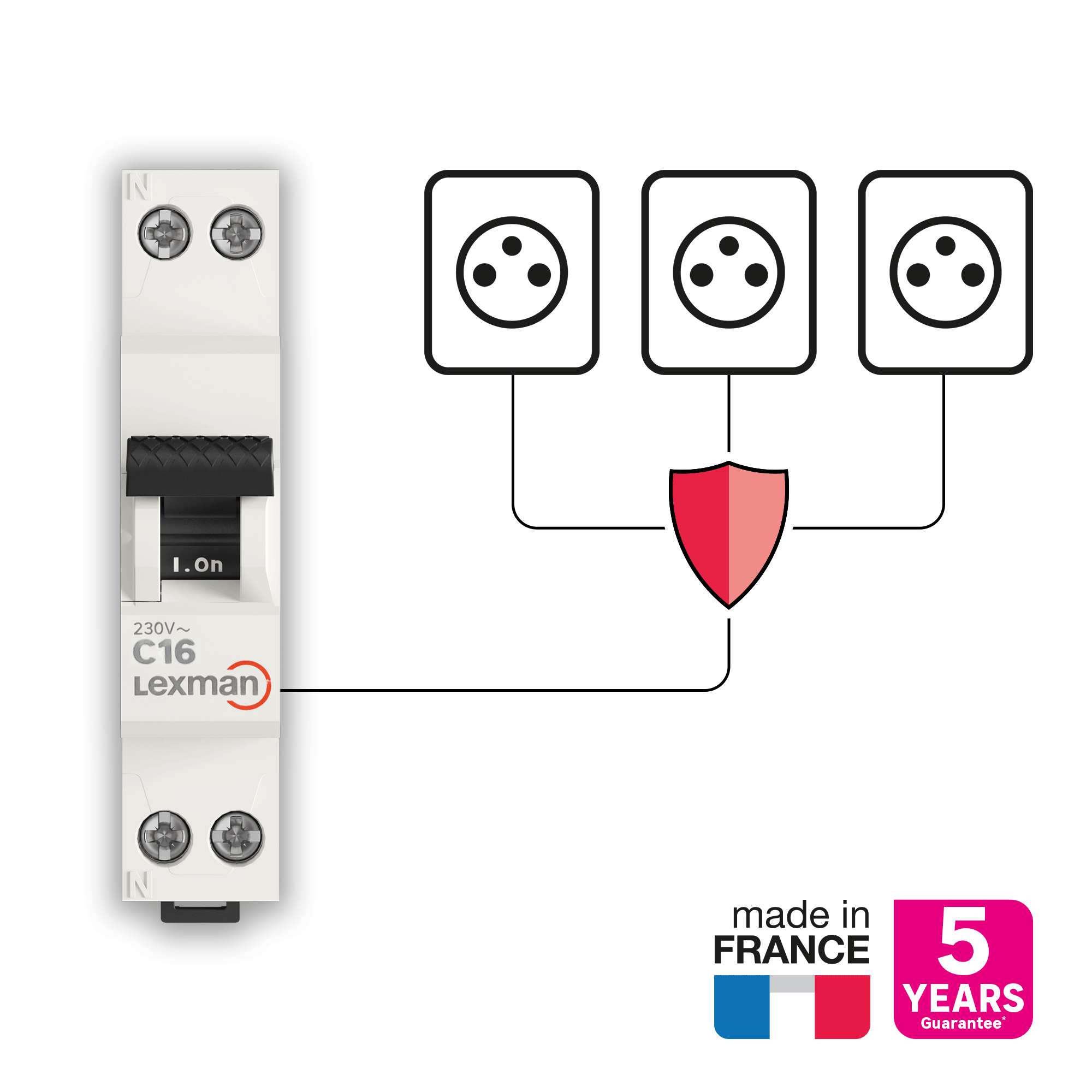 Disjoncteur phase + neutre LEXMAN 16 A - 5