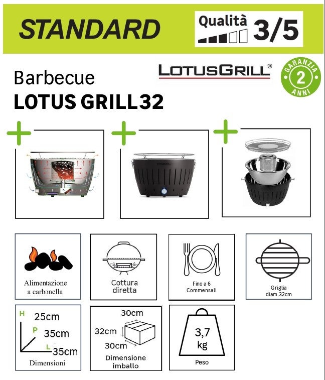 Barbecue a carbonella portatile nero LOTUS GRILL ø 35 cm - 3